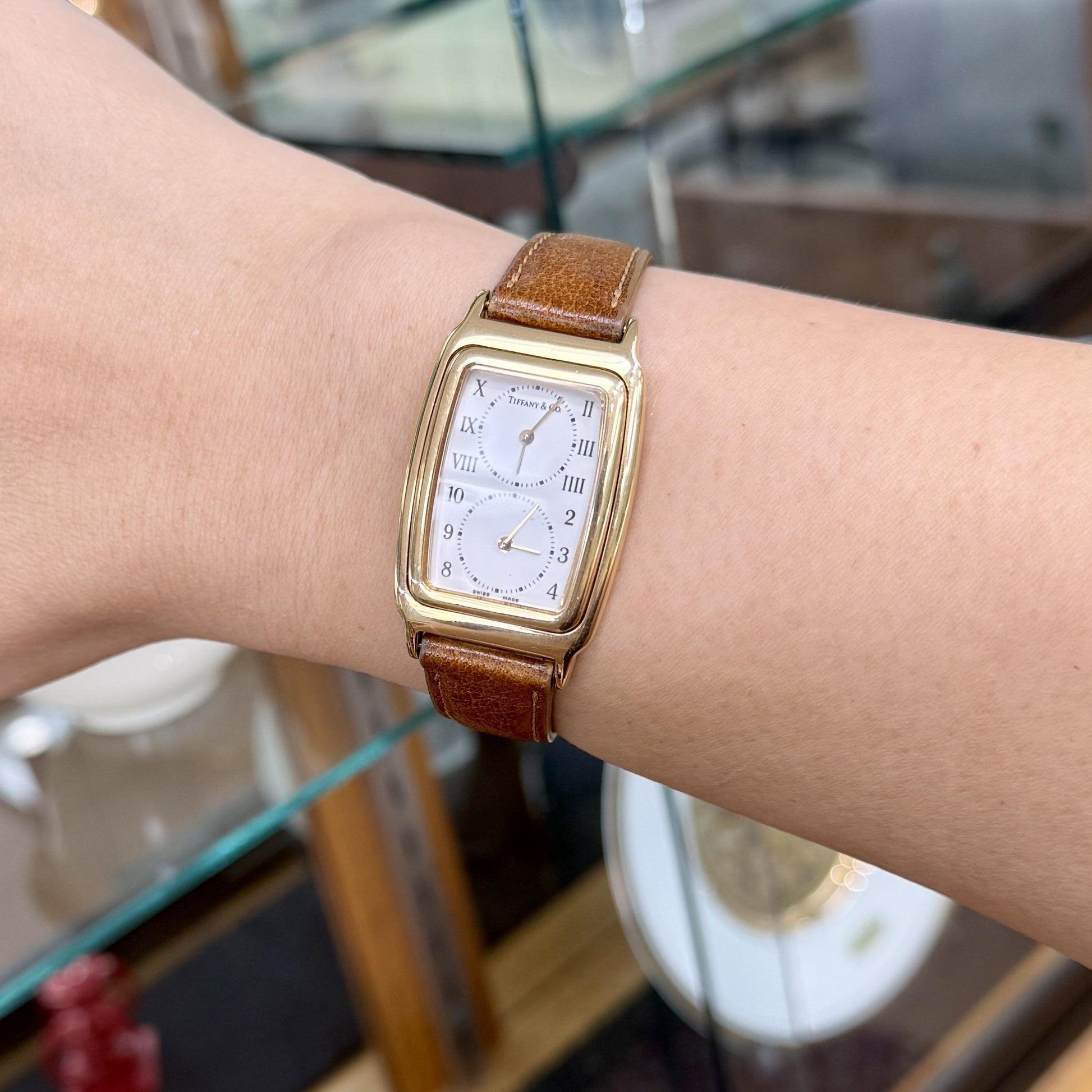 Vintage 1990's Tiffany & Co. Dual Time Quartz Flip Watch 18k Yellow Gold