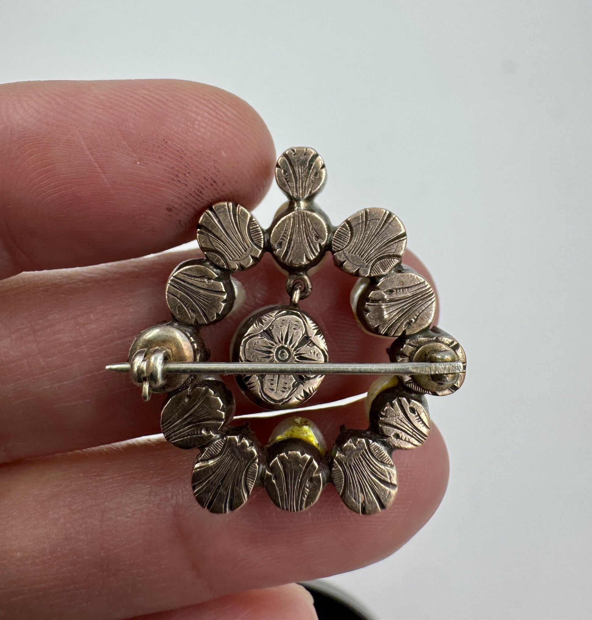 Victorian Emerald Pearl Brooch Silver On Gold