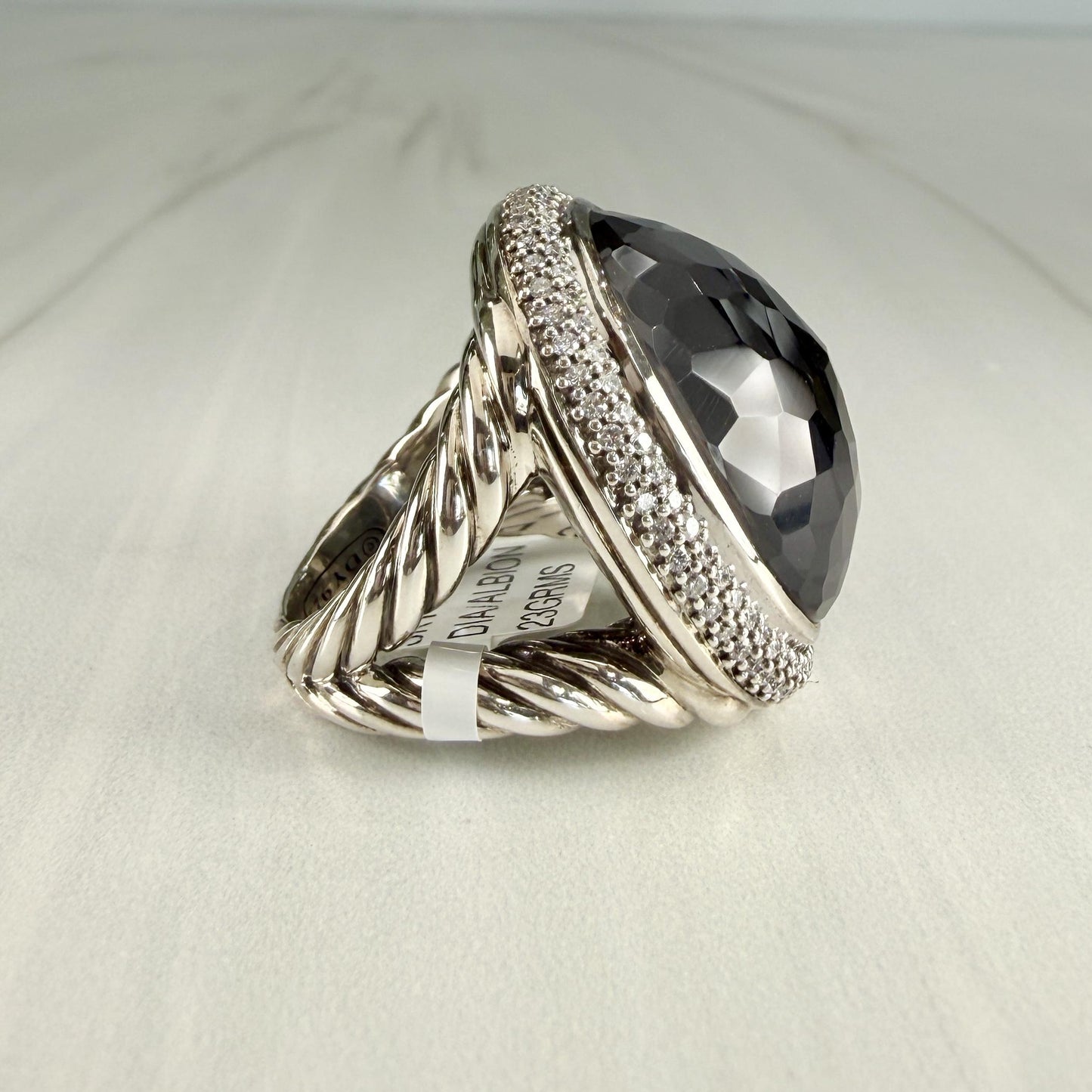 David Yurman Diamond Quartz and Hematite Statement Ring Sterling Silver