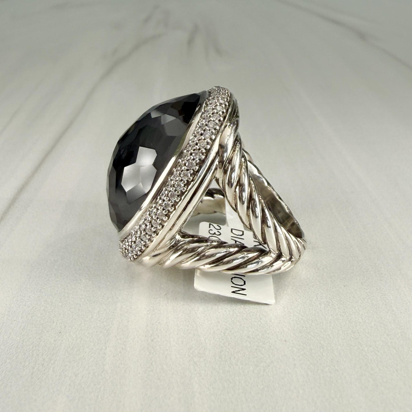 David Yurman Diamond Quartz and Hematite Statement Ring Sterling Silver