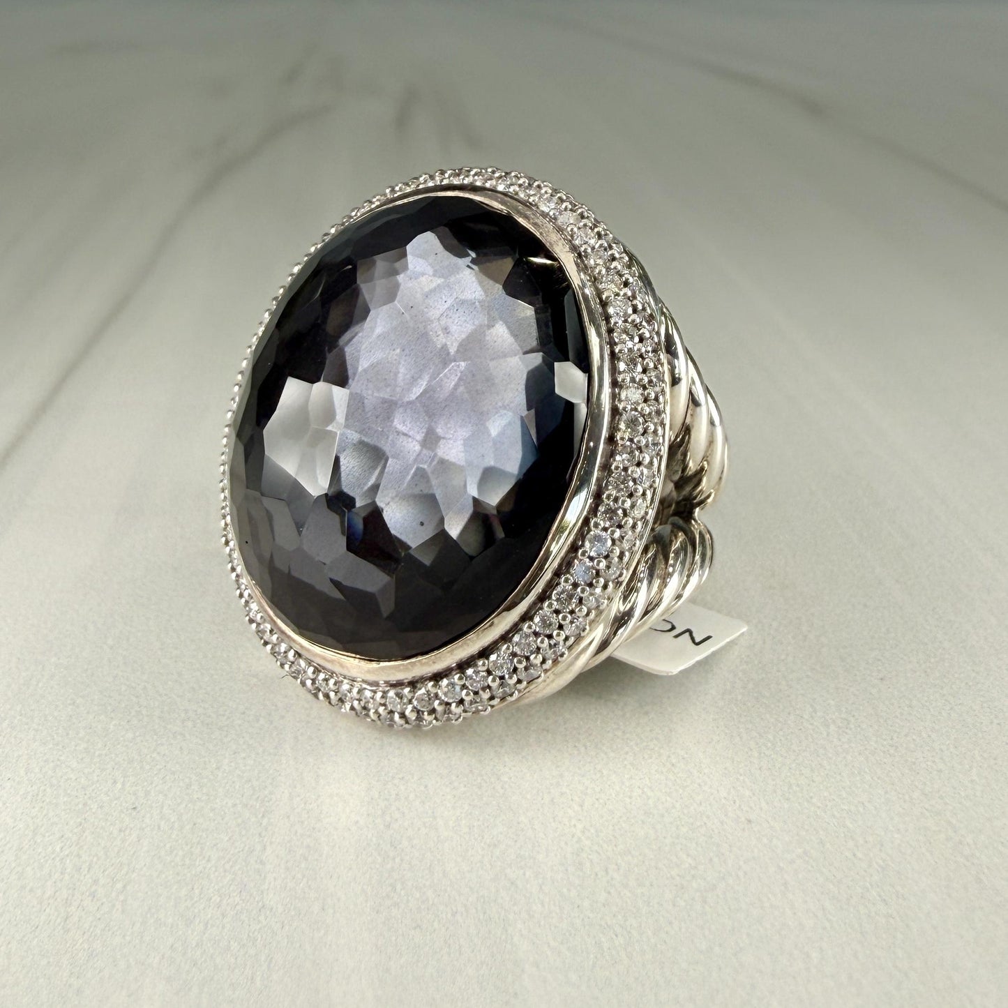 David Yurman Diamond Quartz and Hematite Statement Ring Sterling Silver