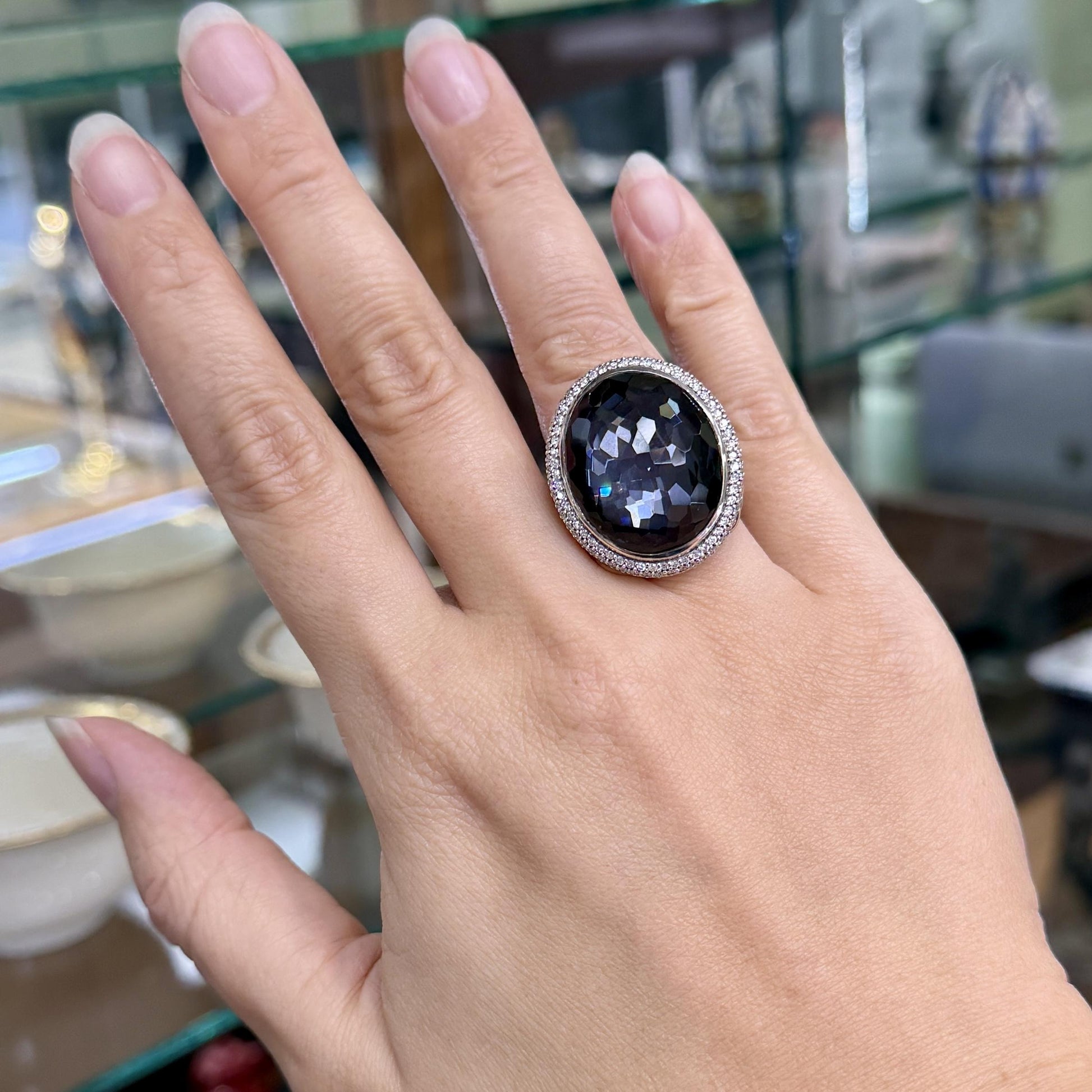 David Yurman Diamond Quartz and Hematite Statement Ring Sterling Silver