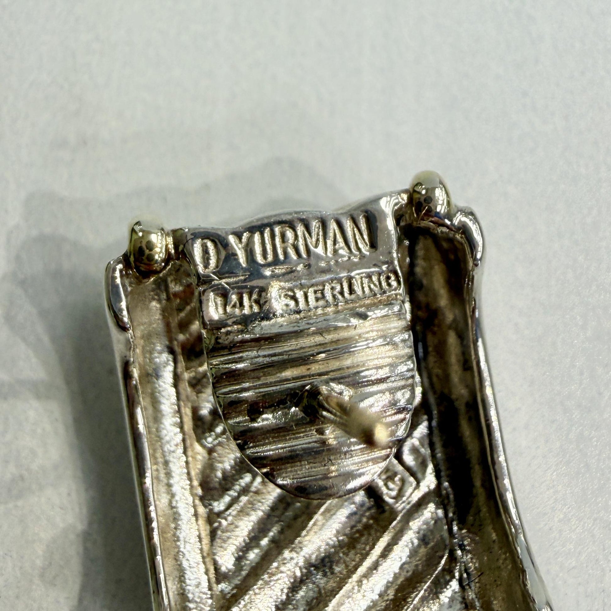 David Yurman Grooved Omega Back Earrings Silver and 14k Yellow Gold