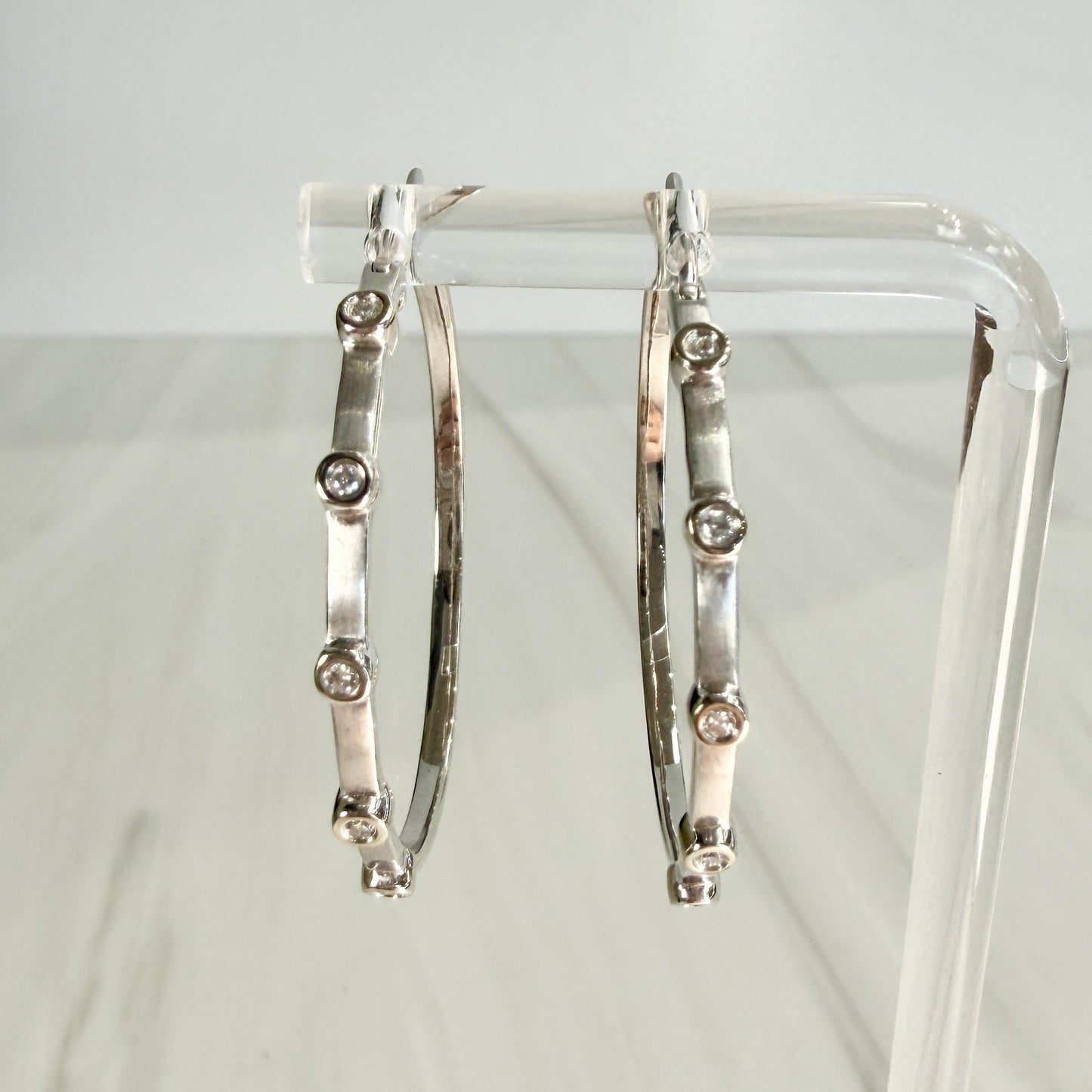 Bezel Set Diamond Hoop Earrings 14k White Gold