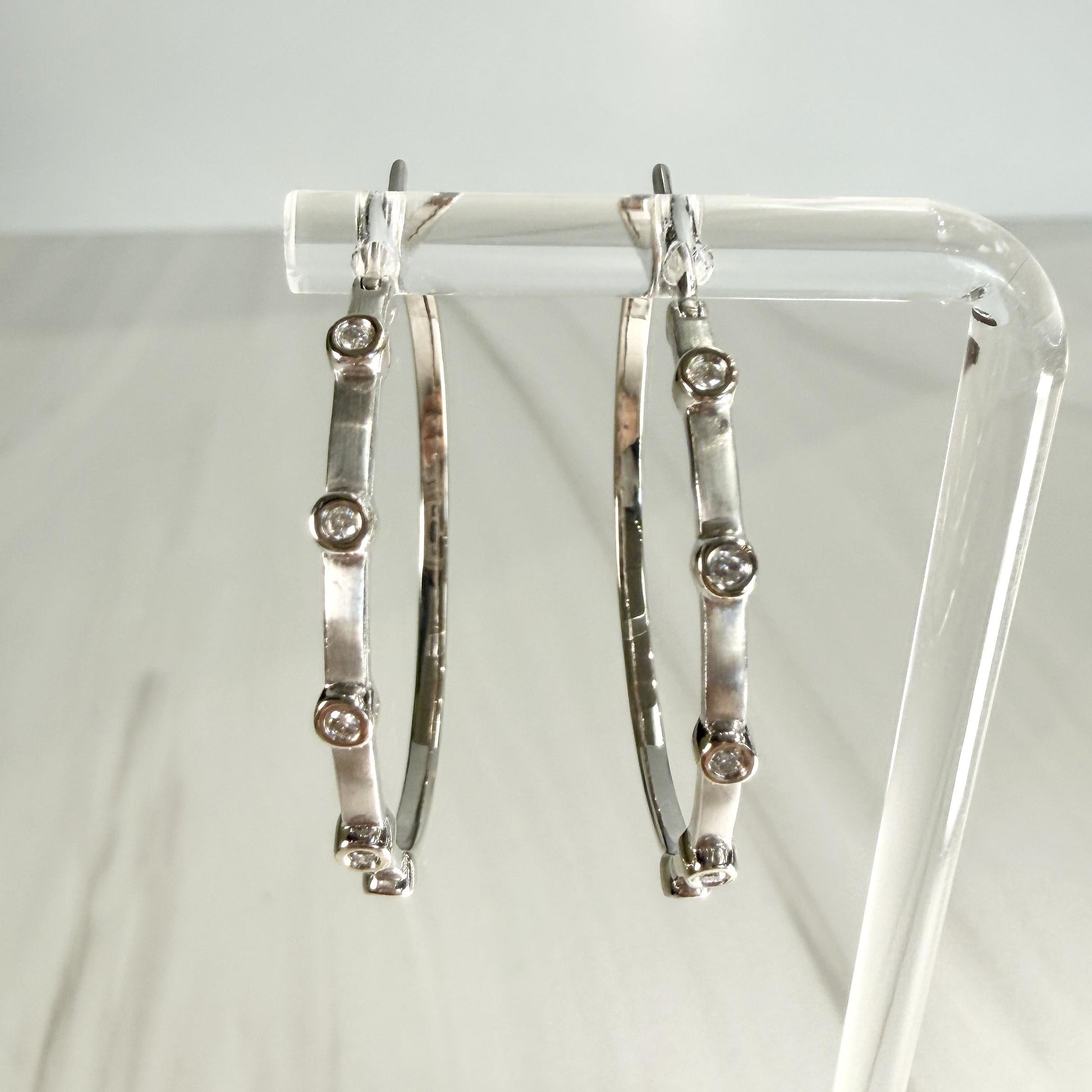 Bezel Set Diamond Hoop Earrings 14k White Gold