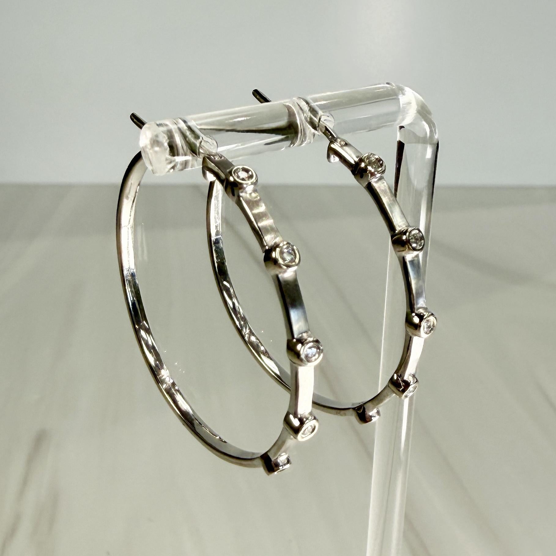 Bezel Set Diamond Hoop Earrings 14k White Gold