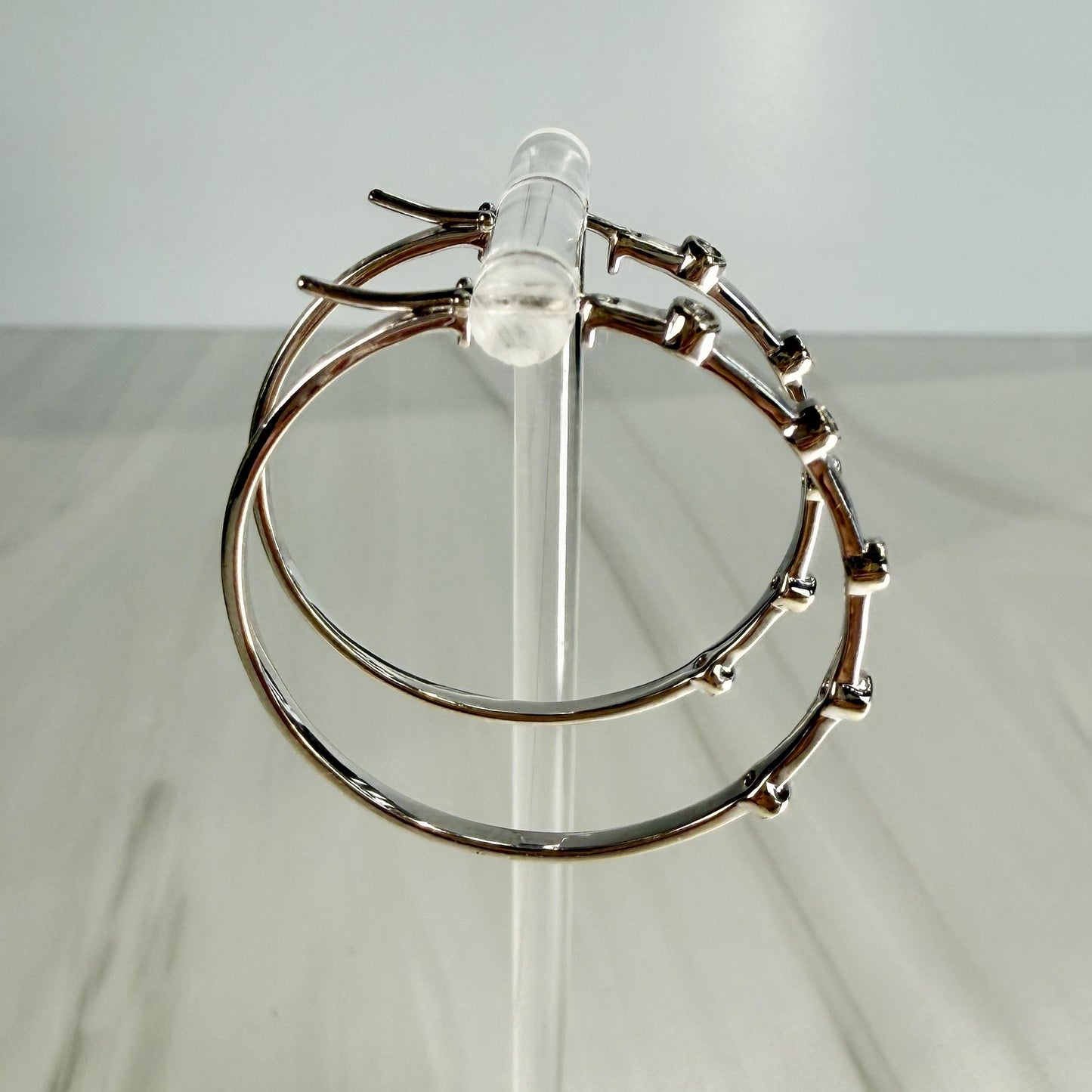 Bezel Set Diamond Hoop Earrings 14k White Gold
