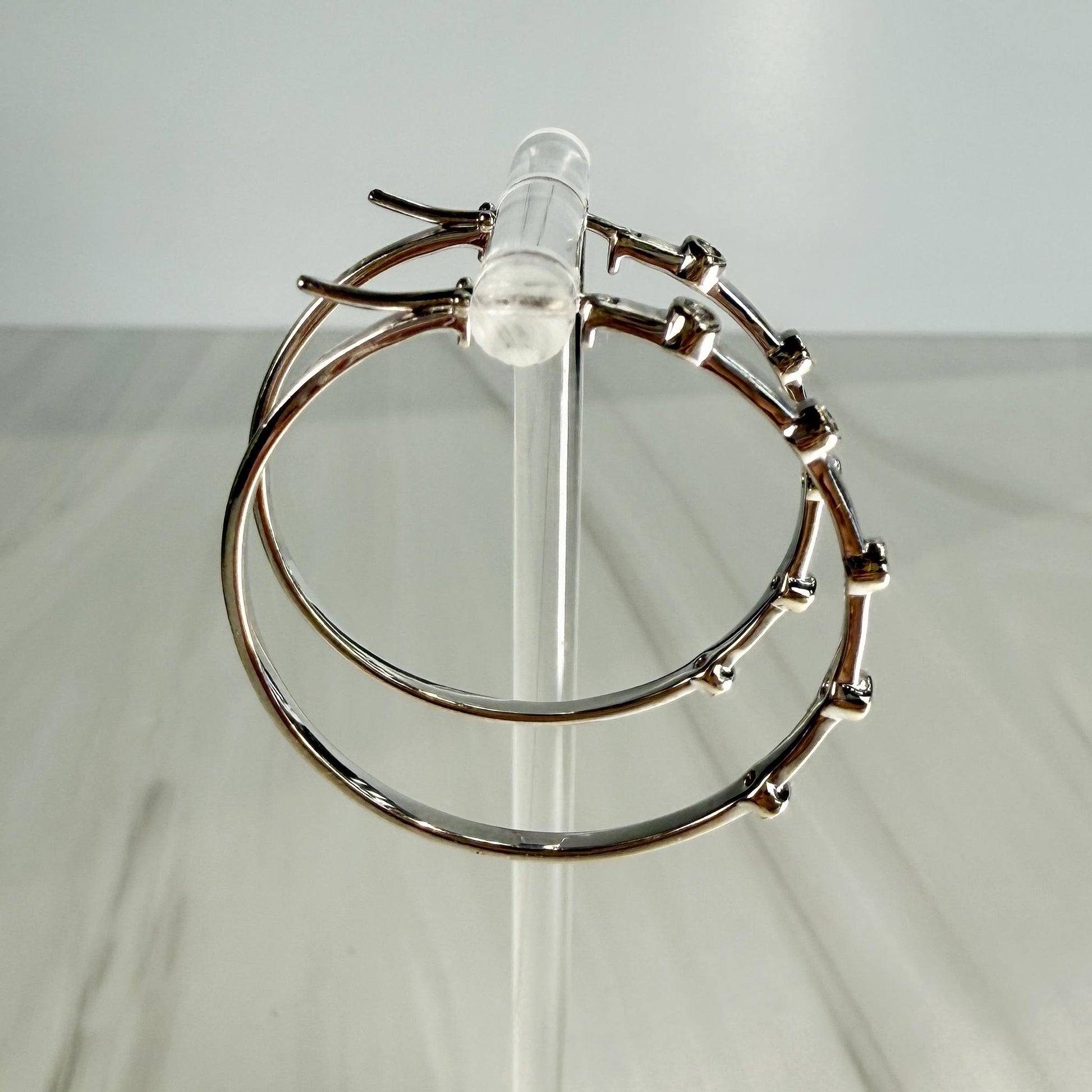 Bezel Set Diamond Hoop Earrings 14k White Gold