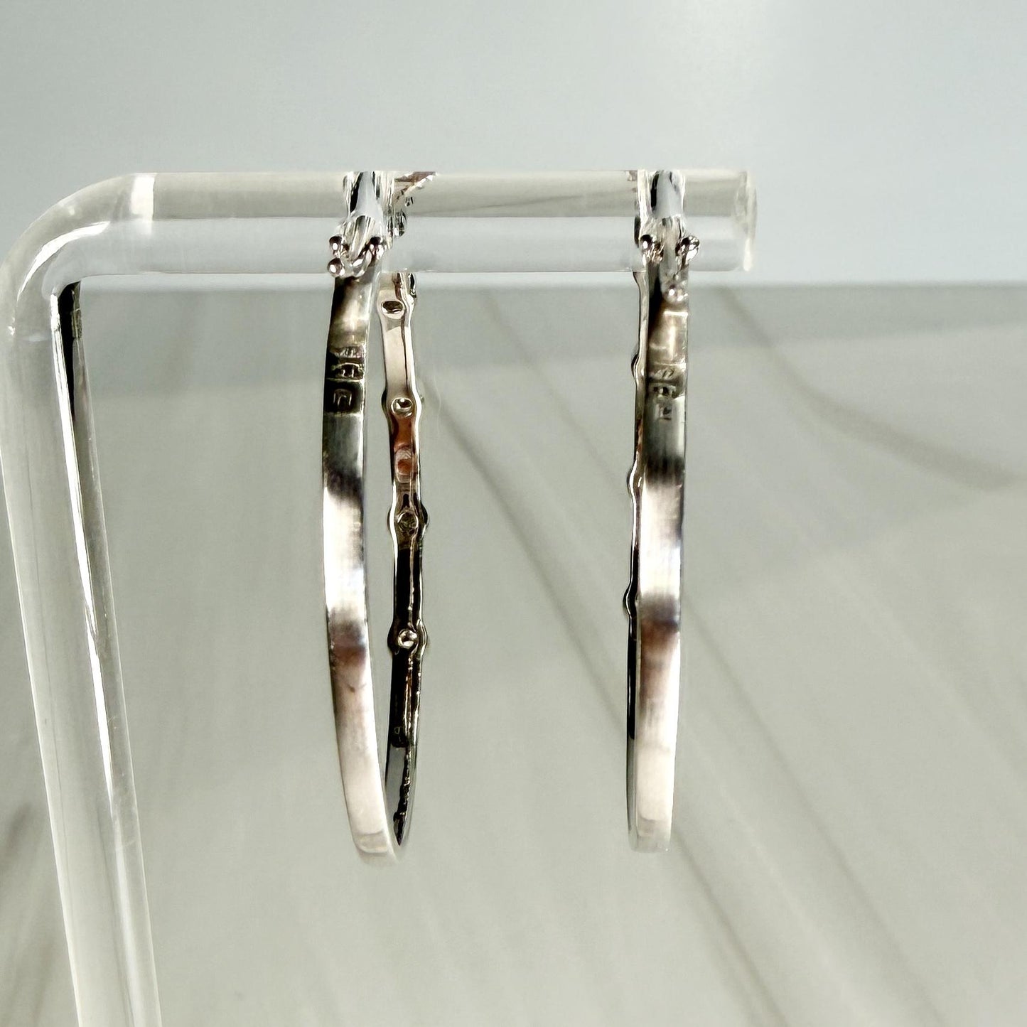 Bezel Set Diamond Hoop Earrings 14k White Gold