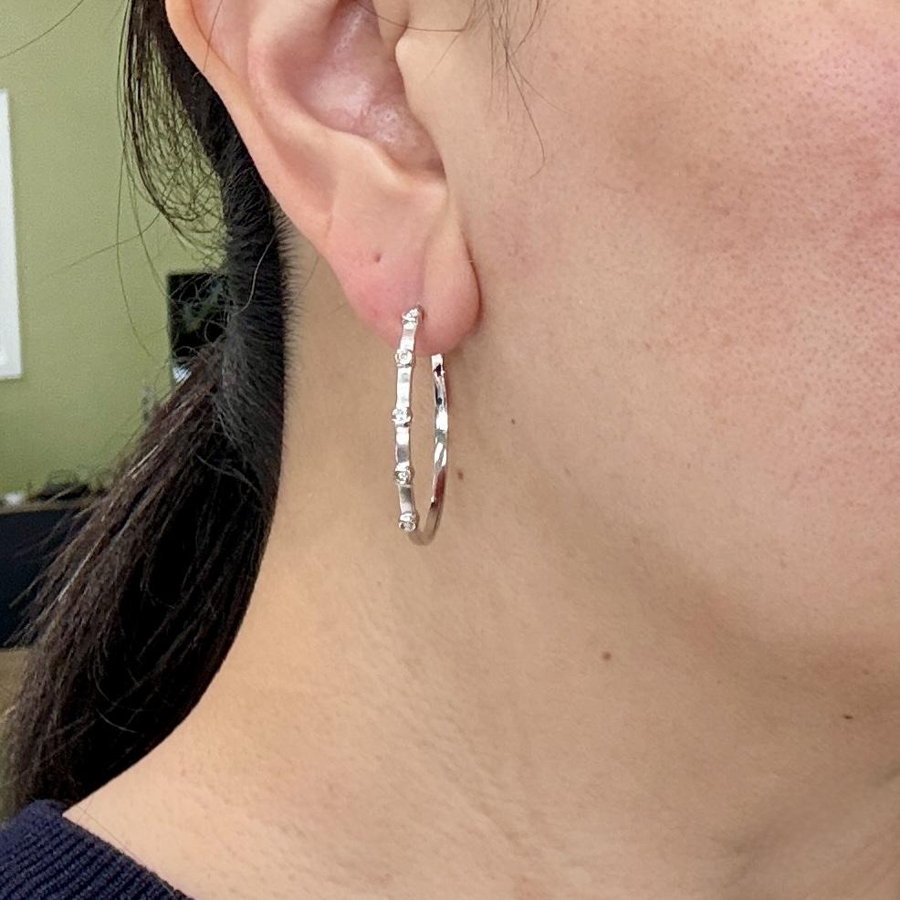 Bezel Set Diamond Hoop Earrings 14k White Gold