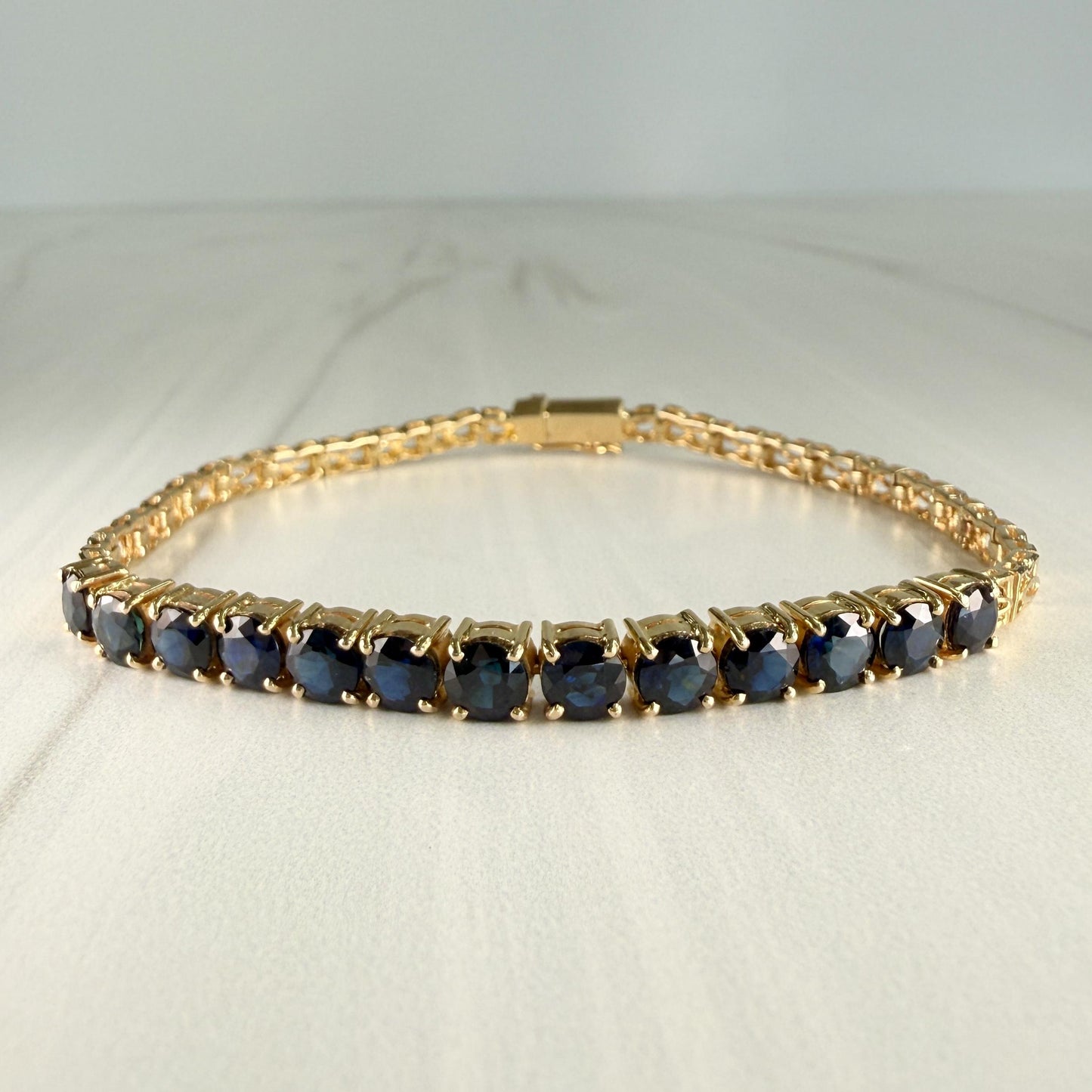 Blue Sapphire Half Tennis Bracelet 14k Yellow Gold
