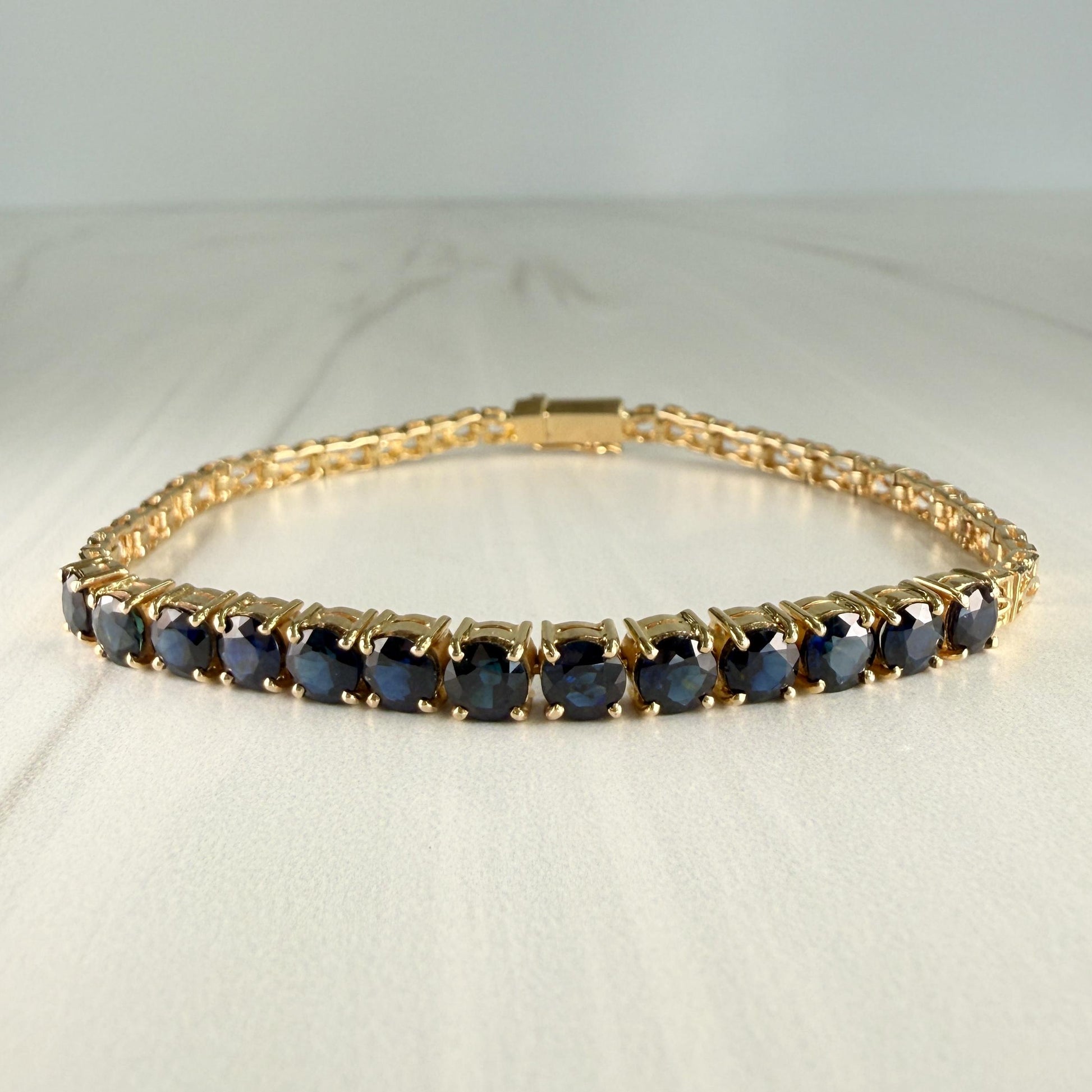 Blue Sapphire Half Tennis Bracelet 14k Yellow Gold