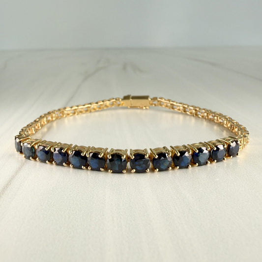 Blue Sapphire Half Tennis Bracelet 14k Yellow Gold