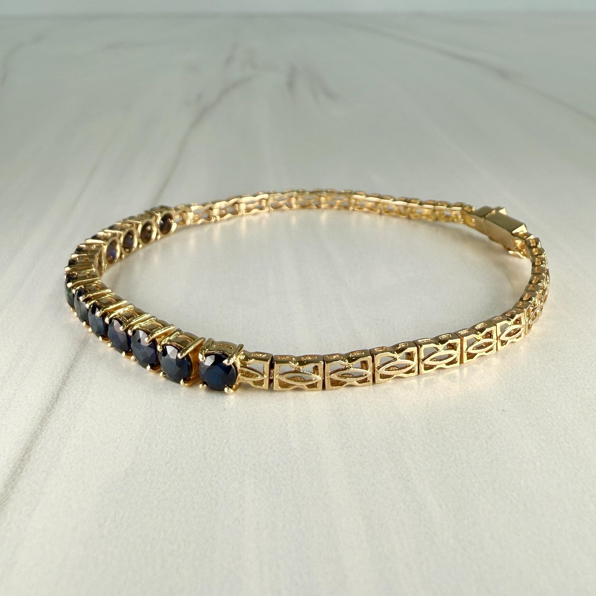 Blue Sapphire Half Tennis Bracelet 14k Yellow Gold