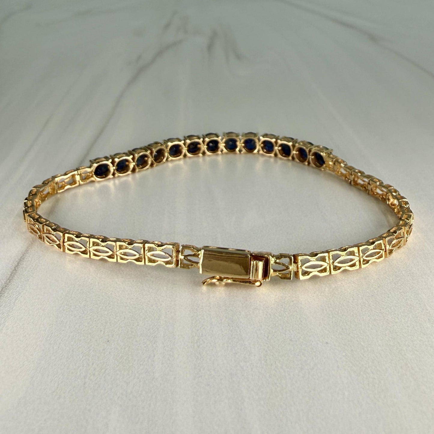 Blue Sapphire Half Tennis Bracelet 14k Yellow Gold