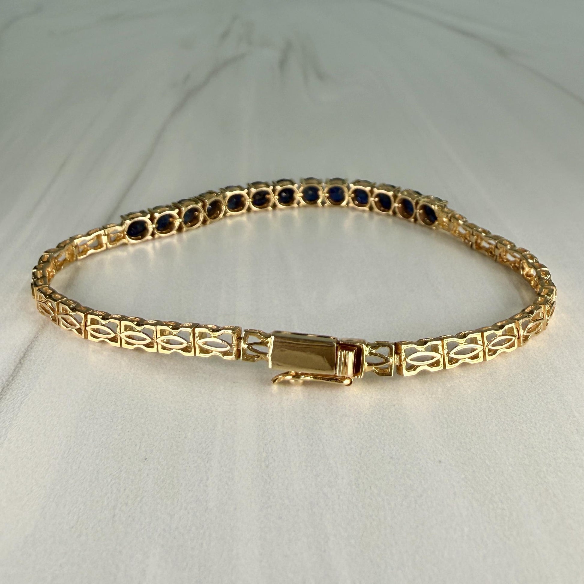 Blue Sapphire Half Tennis Bracelet 14k Yellow Gold