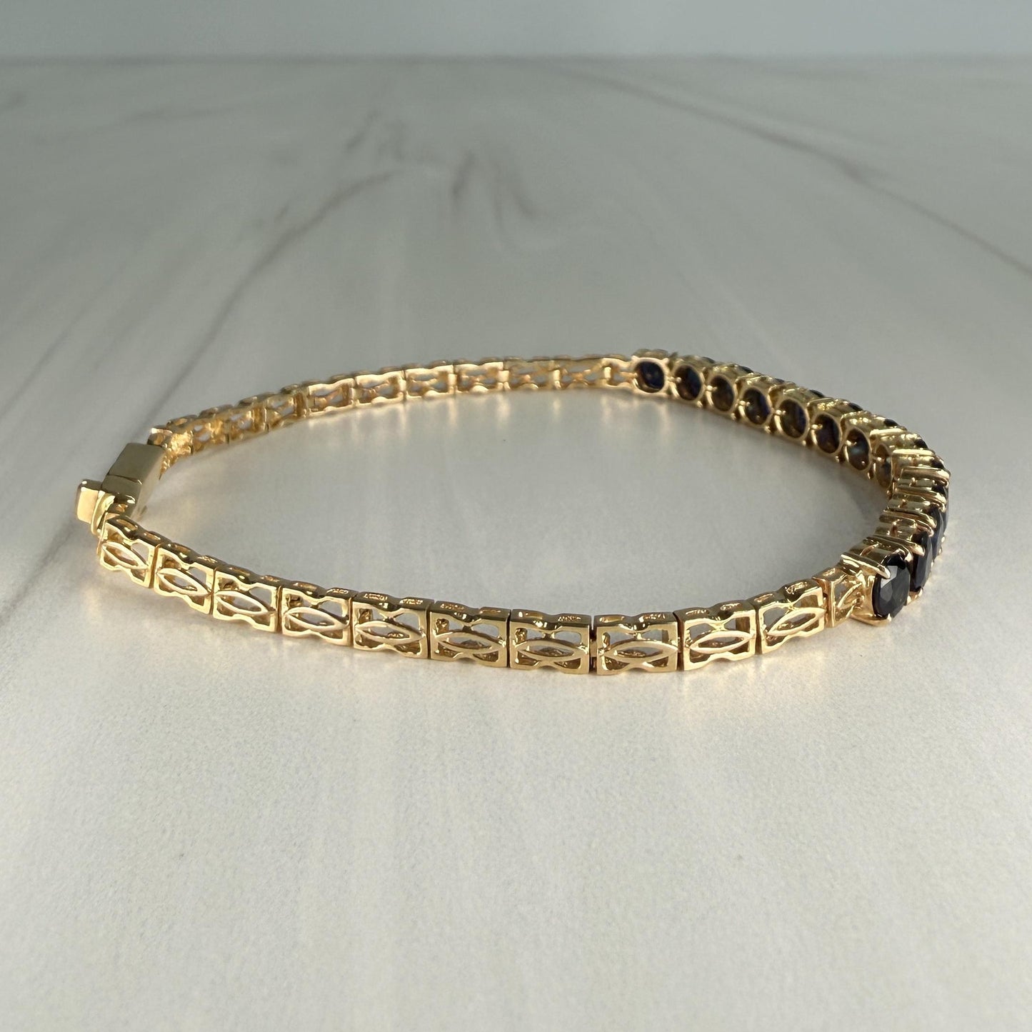 Blue Sapphire Half Tennis Bracelet 14k Yellow Gold