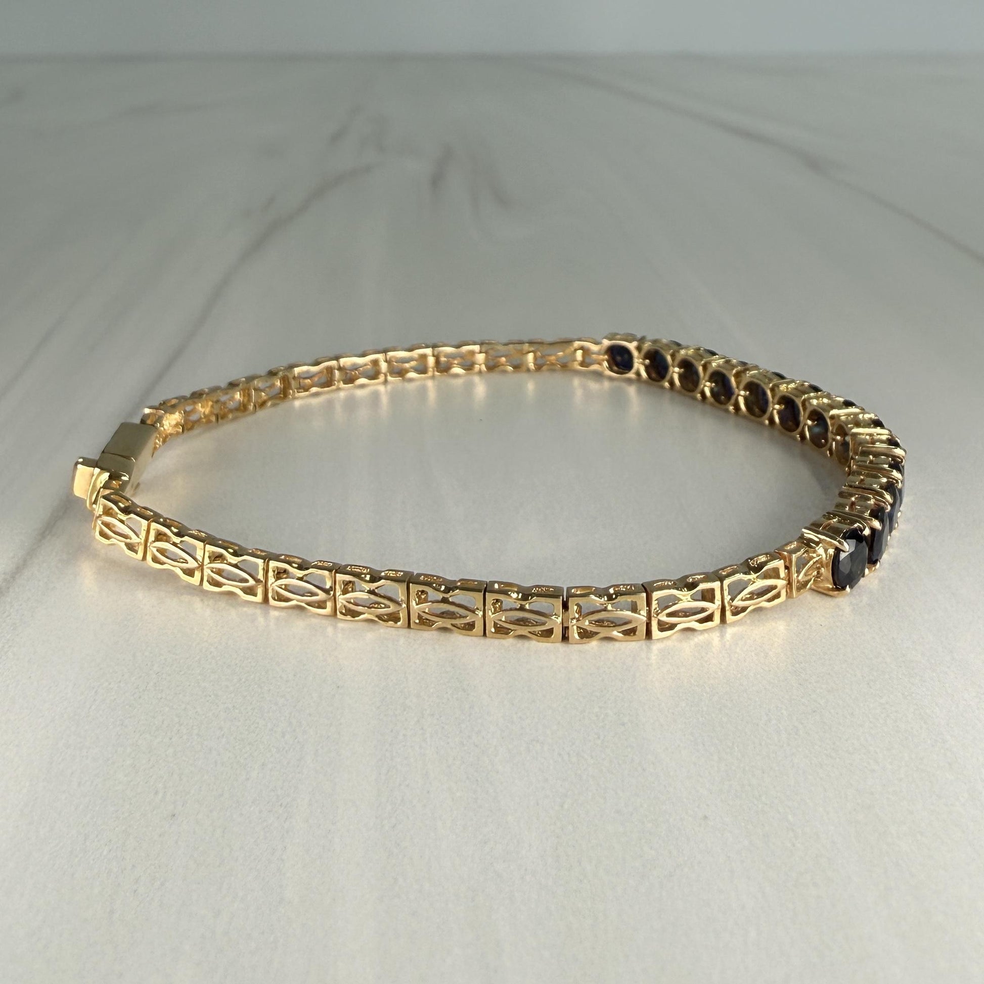 Blue Sapphire Half Tennis Bracelet 14k Yellow Gold