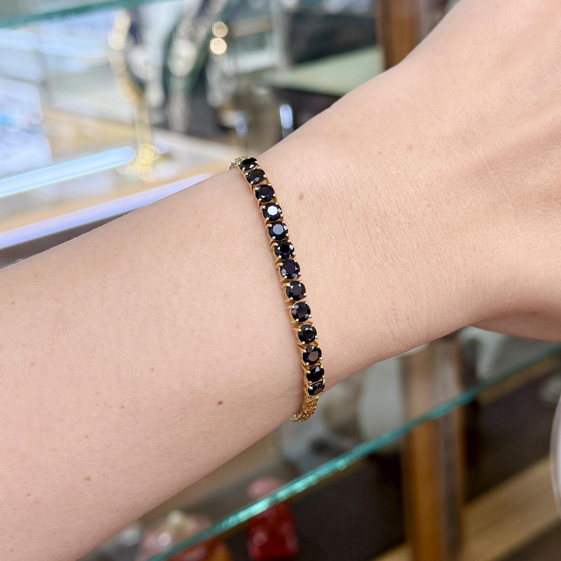 Blue Sapphire Half Tennis Bracelet 14k Yellow Gold