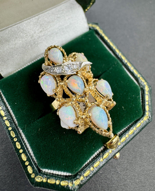 Estate 14k Gold Opal Diamond ring Cocktail ring