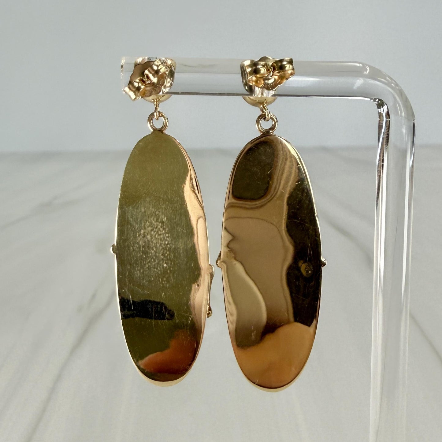 Vintage Long Oval Dangling Earrings 14k Yellow Gold