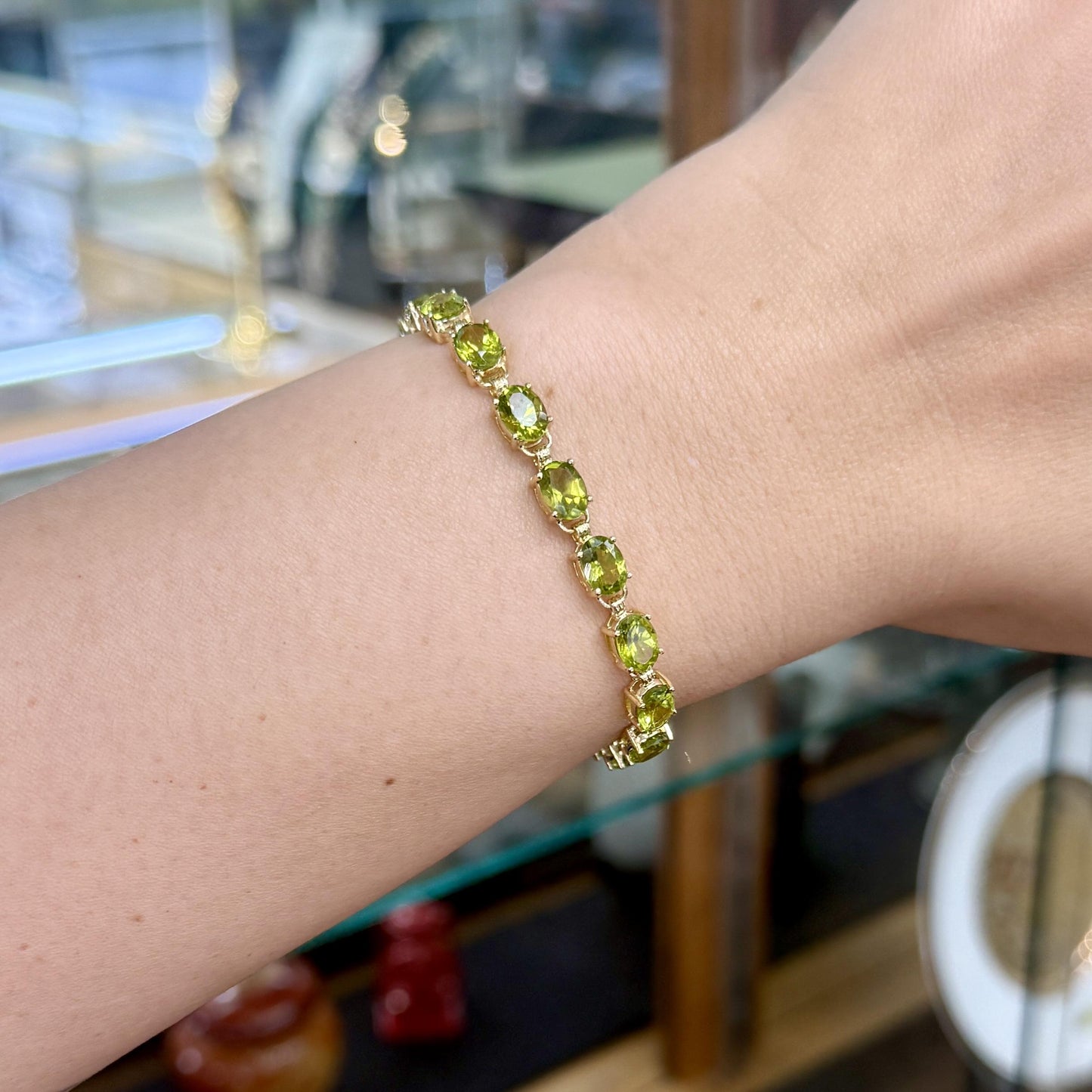 Oval Peridot Tennis Bracelet 14k Yellow Gold