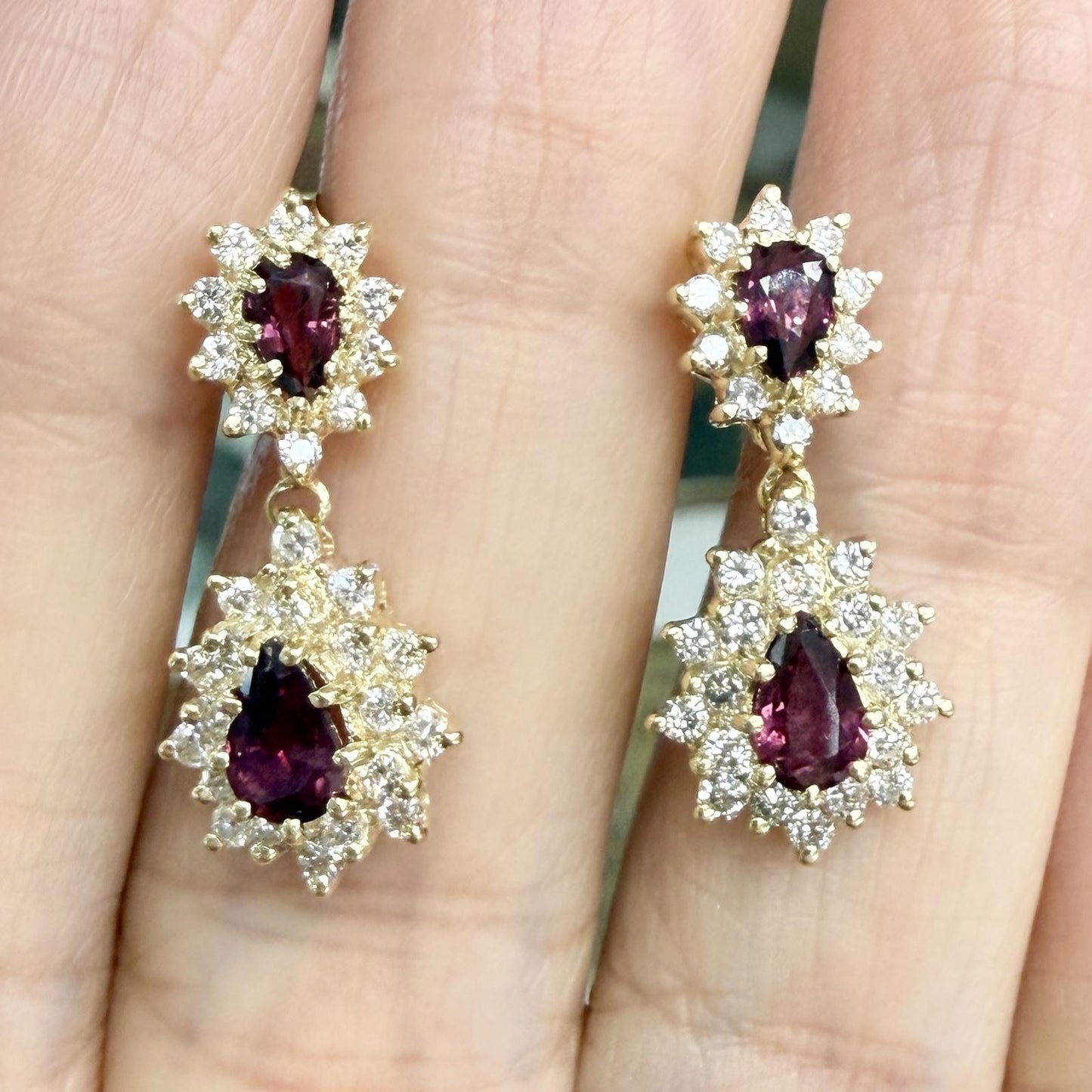 Vintage Ruby and Diamond Dangle Earrings 14k Yellow Gold
