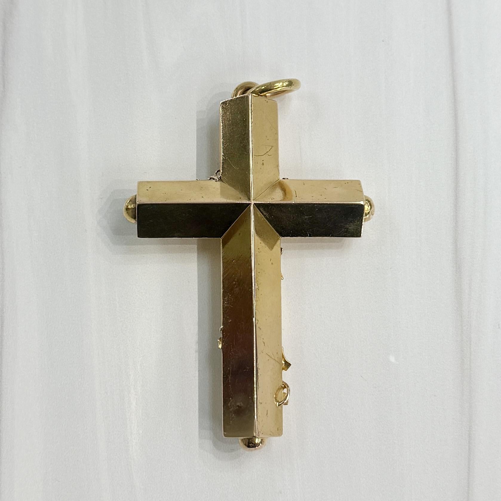 Large Antique Victorian Cross Pendant with Ivy Leaves 15k Yellow Gold