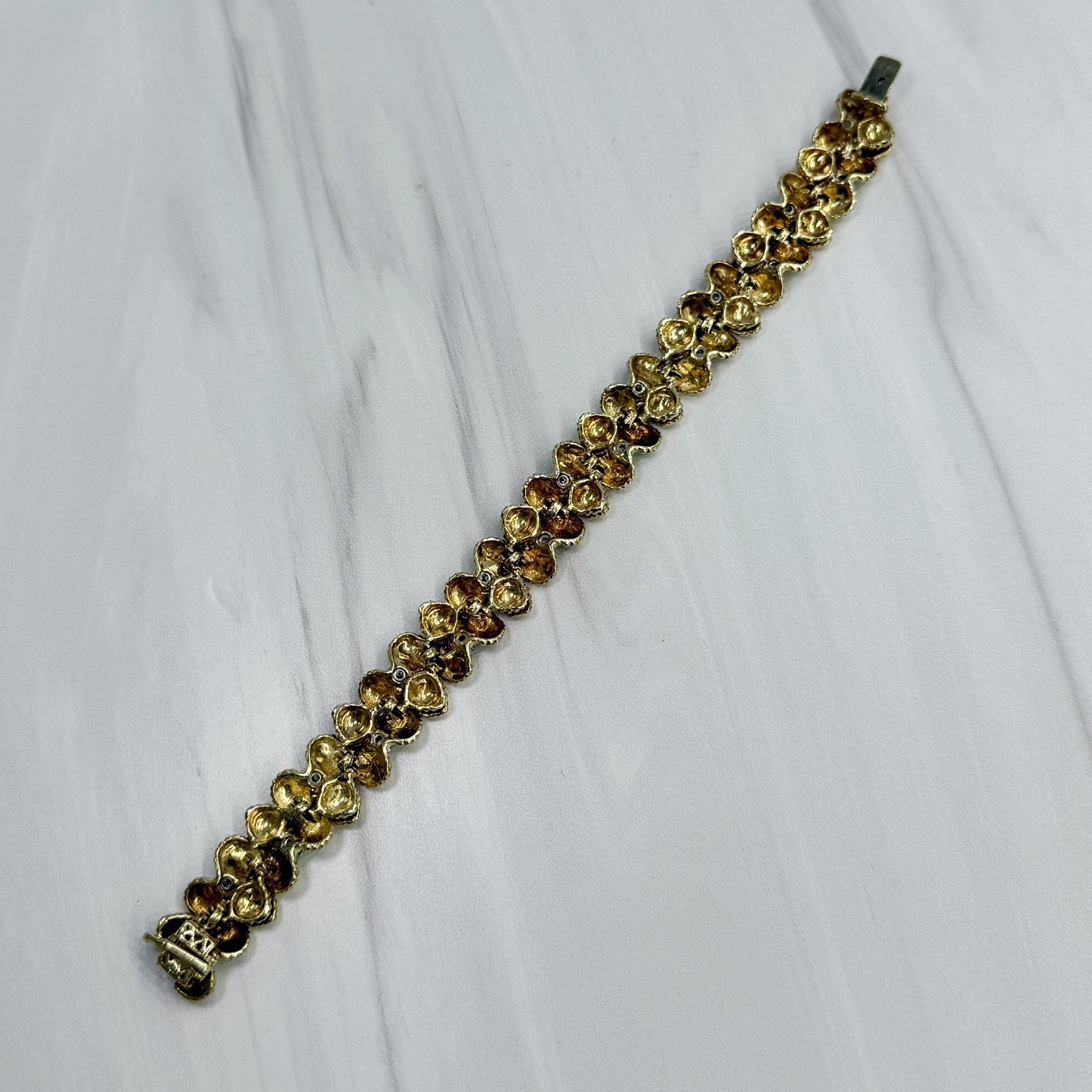 Vintage 1970's Flower Diamond Bracelet 18k Yellow Gold