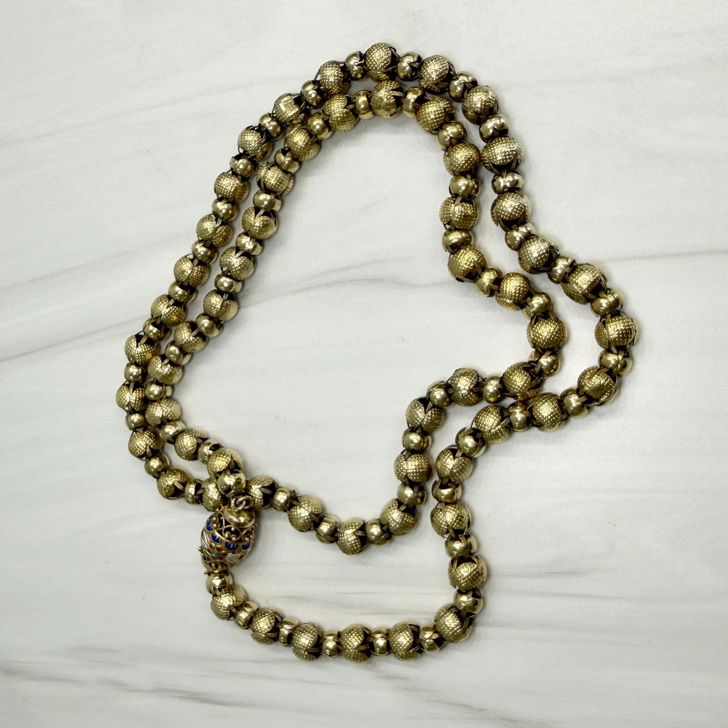 Antique 1890's Victorian Enamel Clasp Long Necklace 14k-17k Yellow Gold