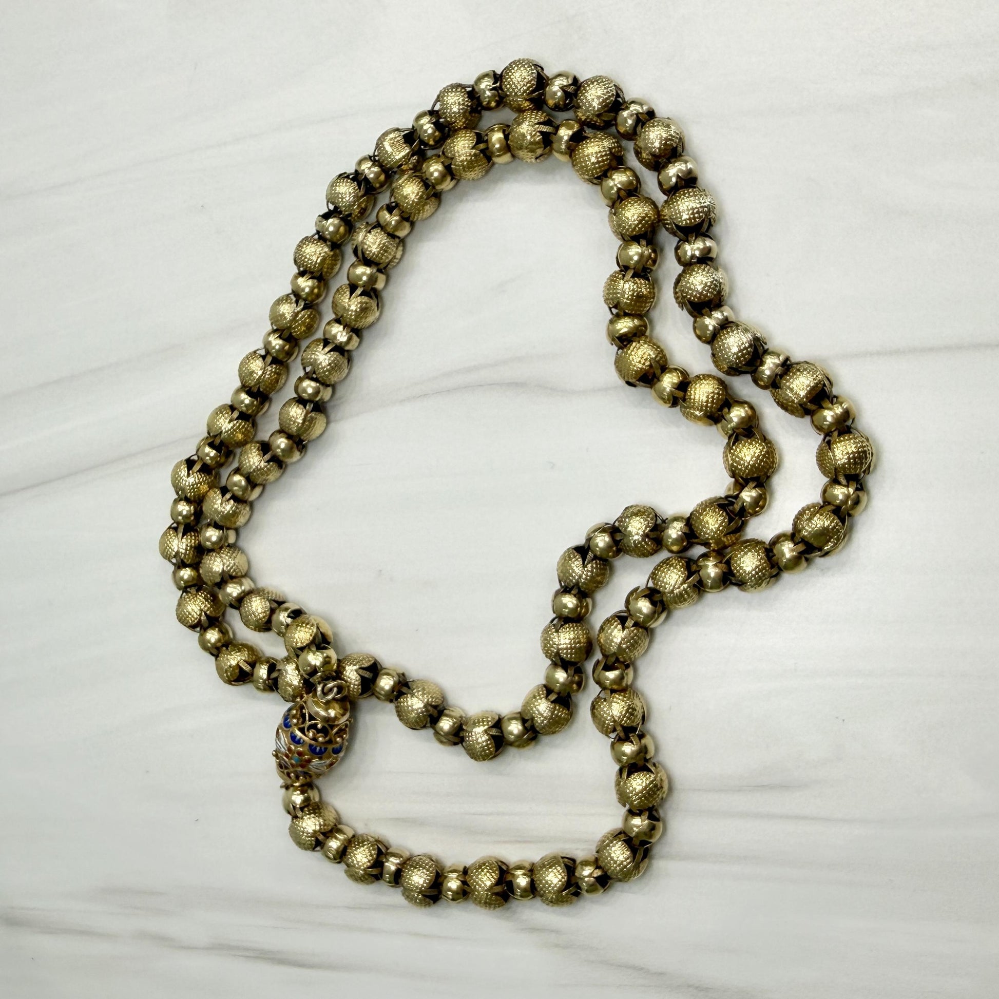 Antique 1890's Victorian Enamel Clasp Long Necklace 14k-17k Yellow Gold
