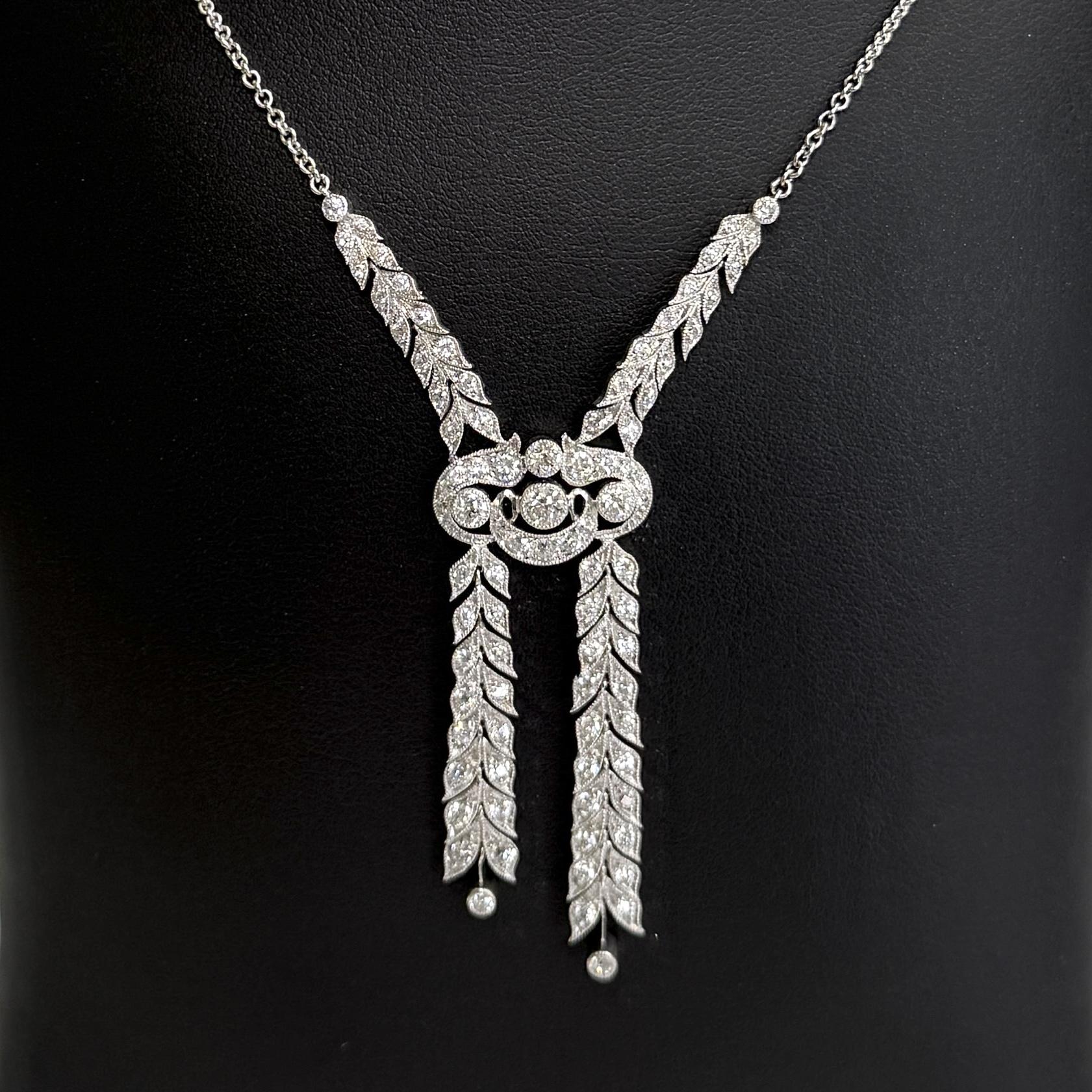 Antique 1910 Edwardian Old Cut Diamond Drop Necklace Platinum