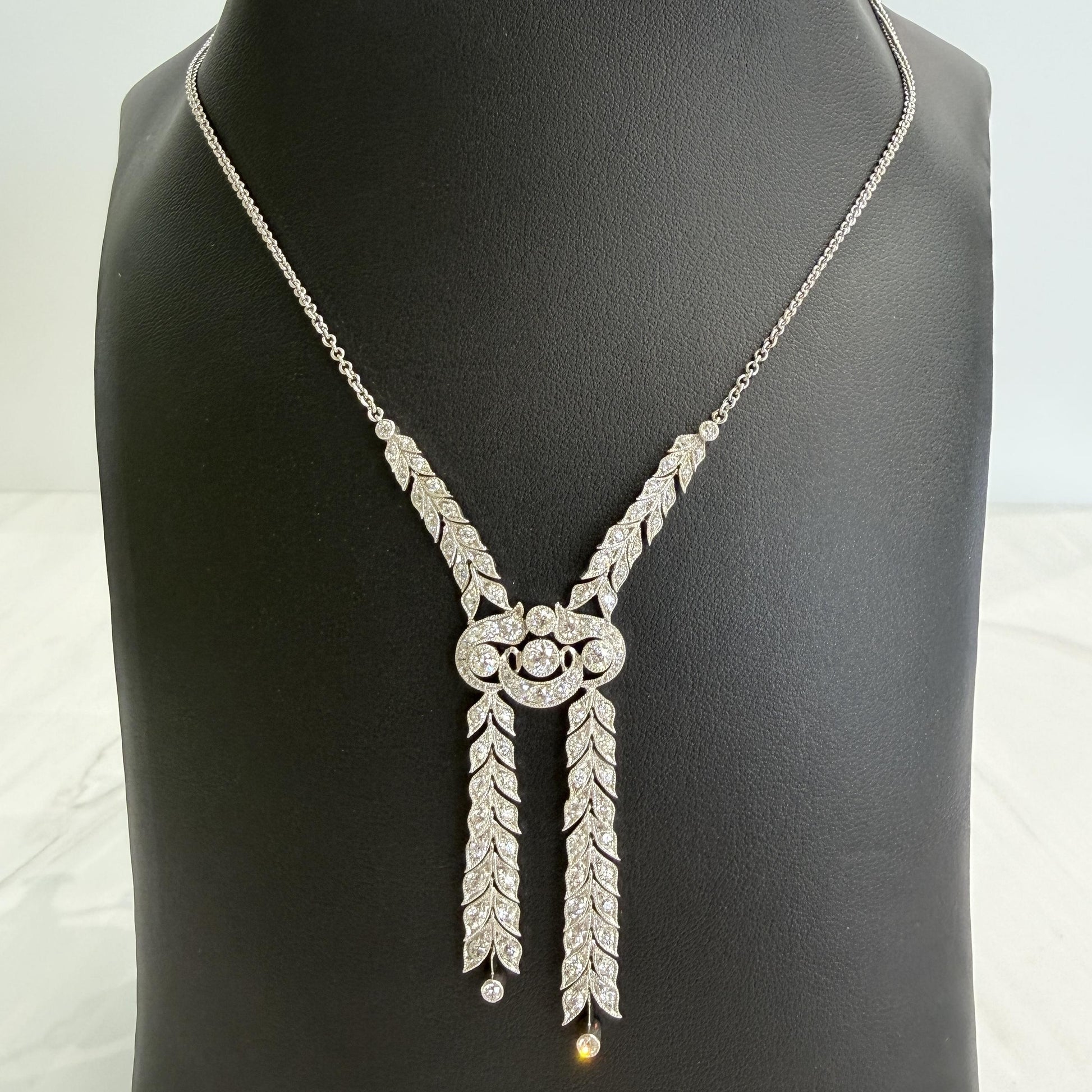 Antique 1910 Edwardian Old Cut Diamond Drop Necklace Platinum