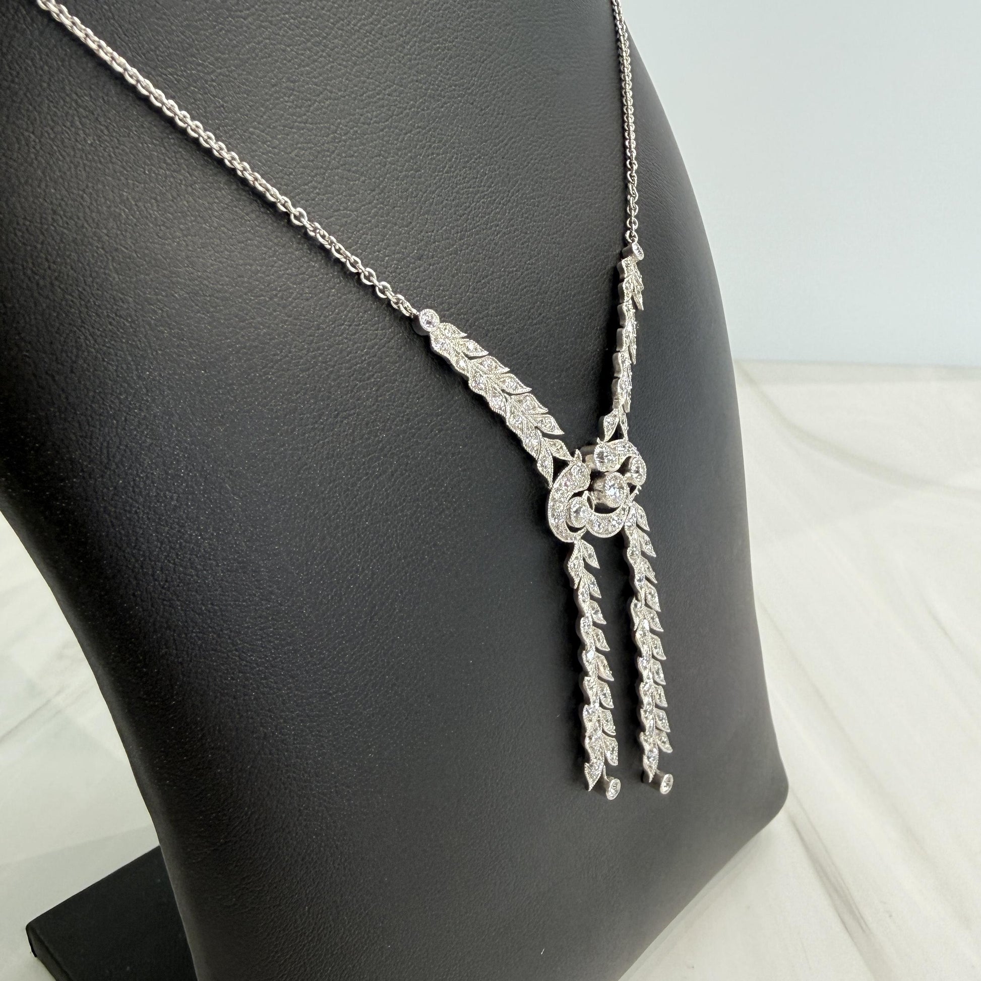 Antique 1910 Edwardian Old Cut Diamond Drop Necklace Platinum