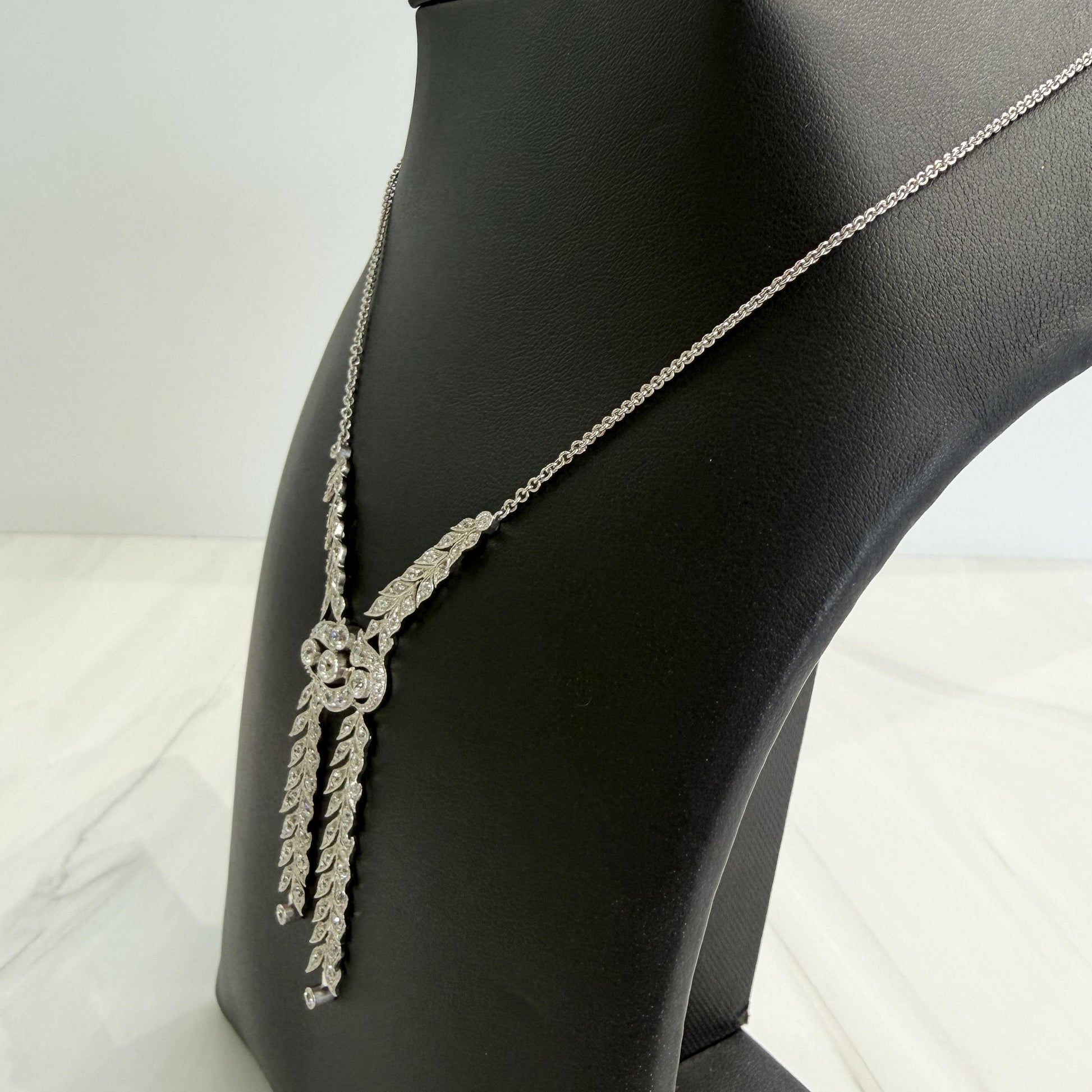 Antique 1910 Edwardian Old Cut Diamond Drop Necklace Platinum