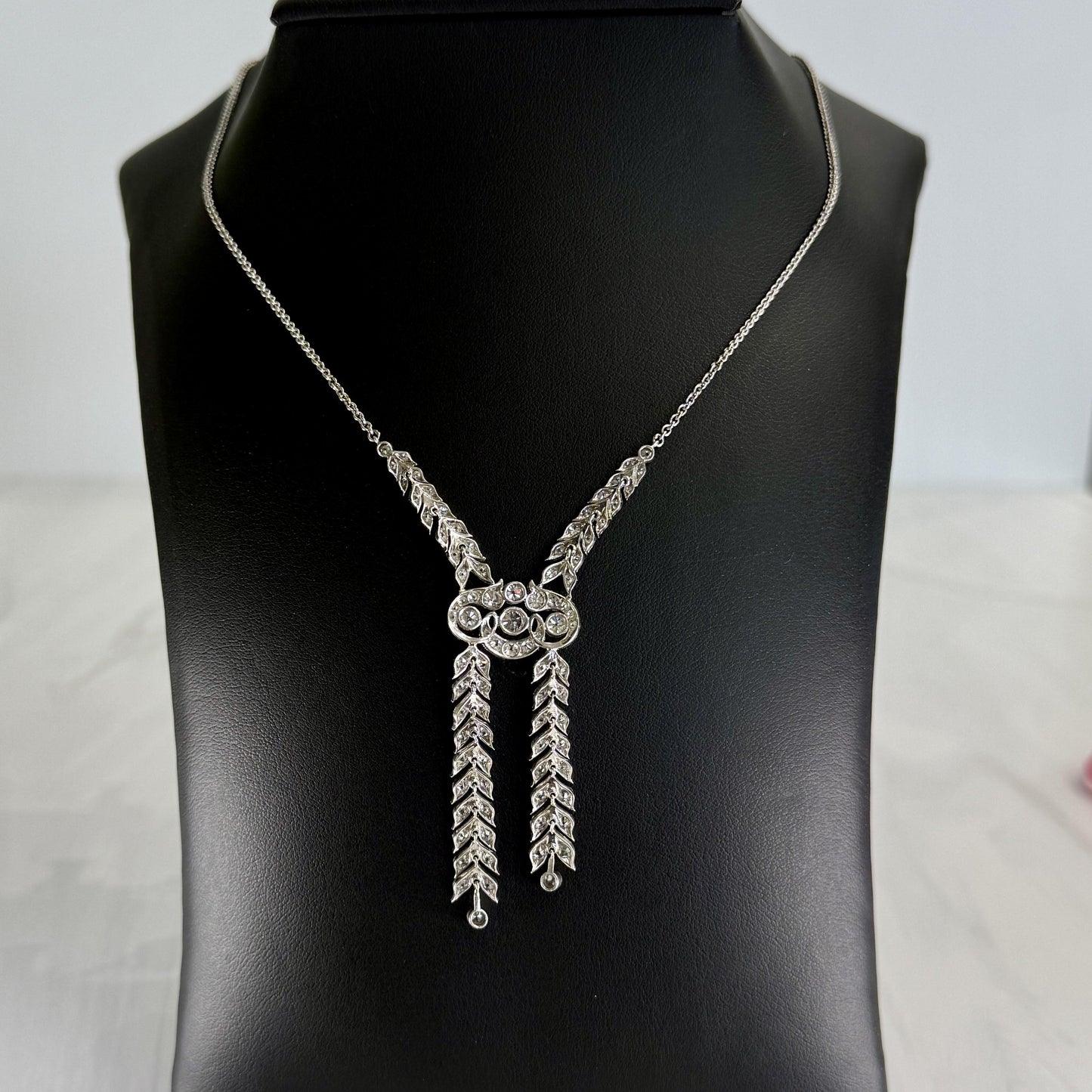 Antique 1910 Edwardian Old Cut Diamond Drop Necklace Platinum