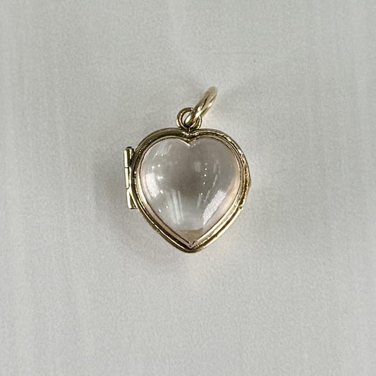 Antique Circa 1900 Heart Shaped Pools of Light Locket Pendant 14k Yellow Gold