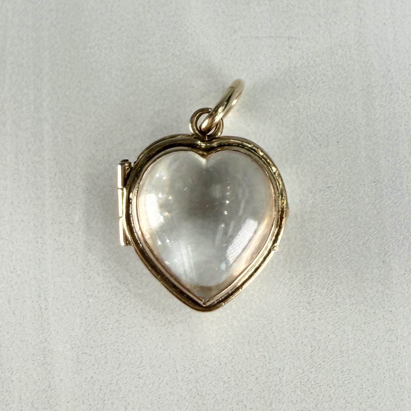 Antique Circa 1900 Heart Shaped Pools of Light Locket Pendant 14k Yellow Gold