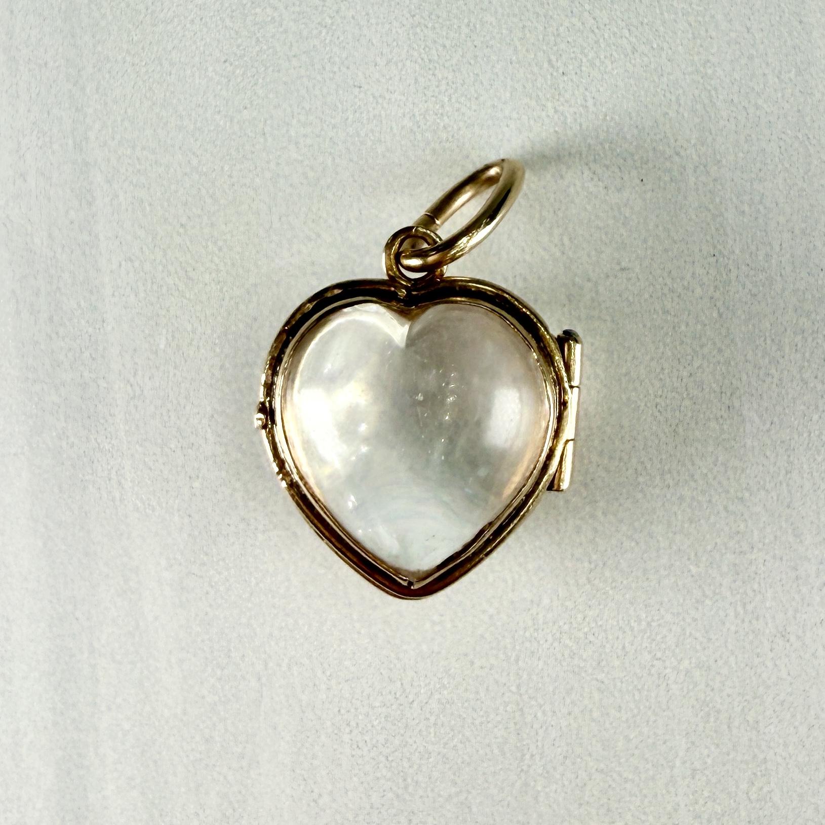 Antique Circa 1900 Heart Shaped Pools of Light Locket Pendant 14k Yellow Gold