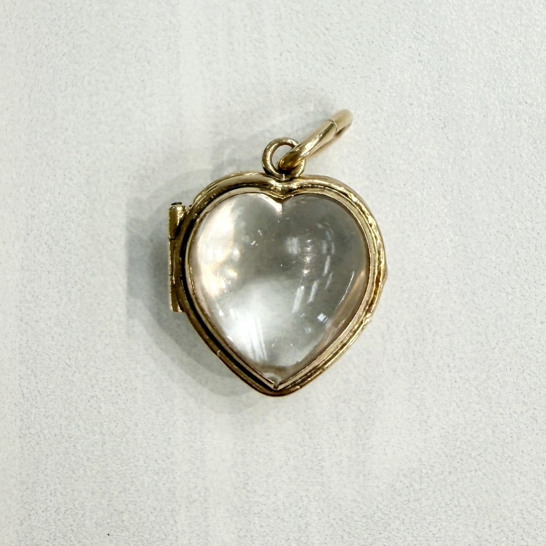 Antique Circa 1900 Heart Shaped Pools of Light Locket Pendant 14k Yellow Gold