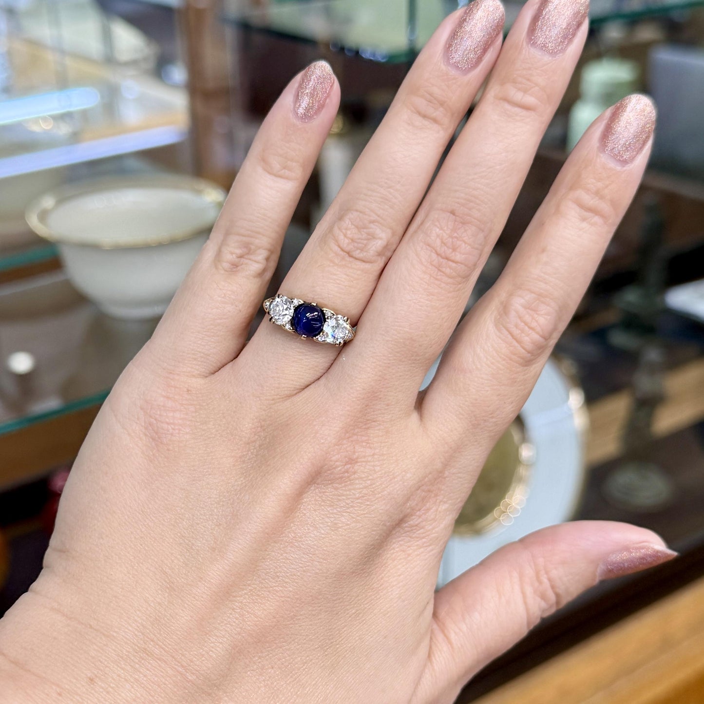 Antique 1910 No Heat Sapphire and Old European Diamond Ring 12-14k Gold