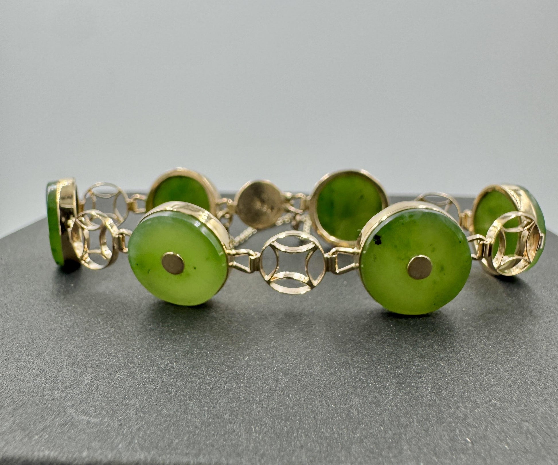 Vintage 14k Yellow Gold Nephrite Link Bracelet
