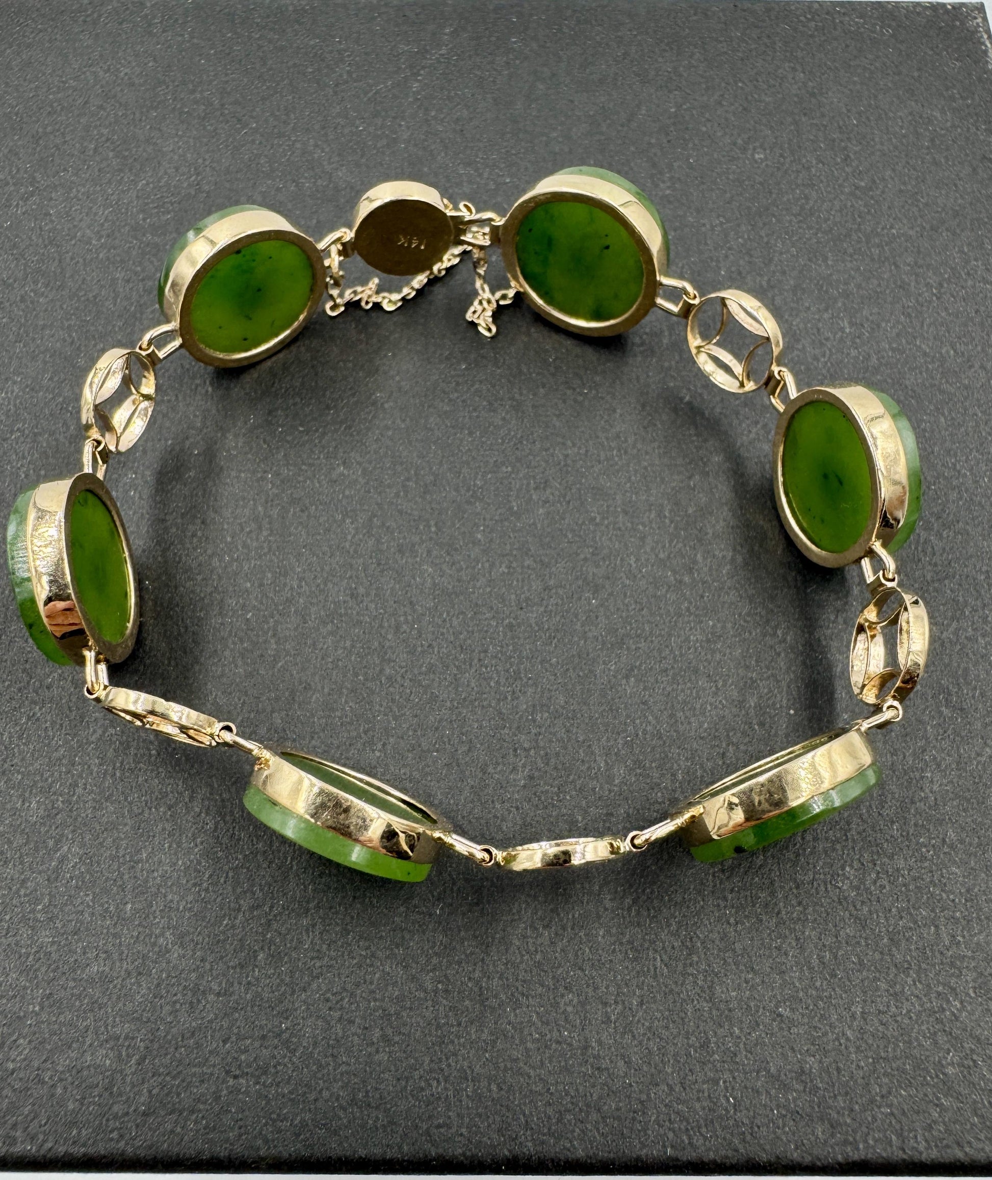Vintage 14k Yellow Gold Nephrite Link Bracelet