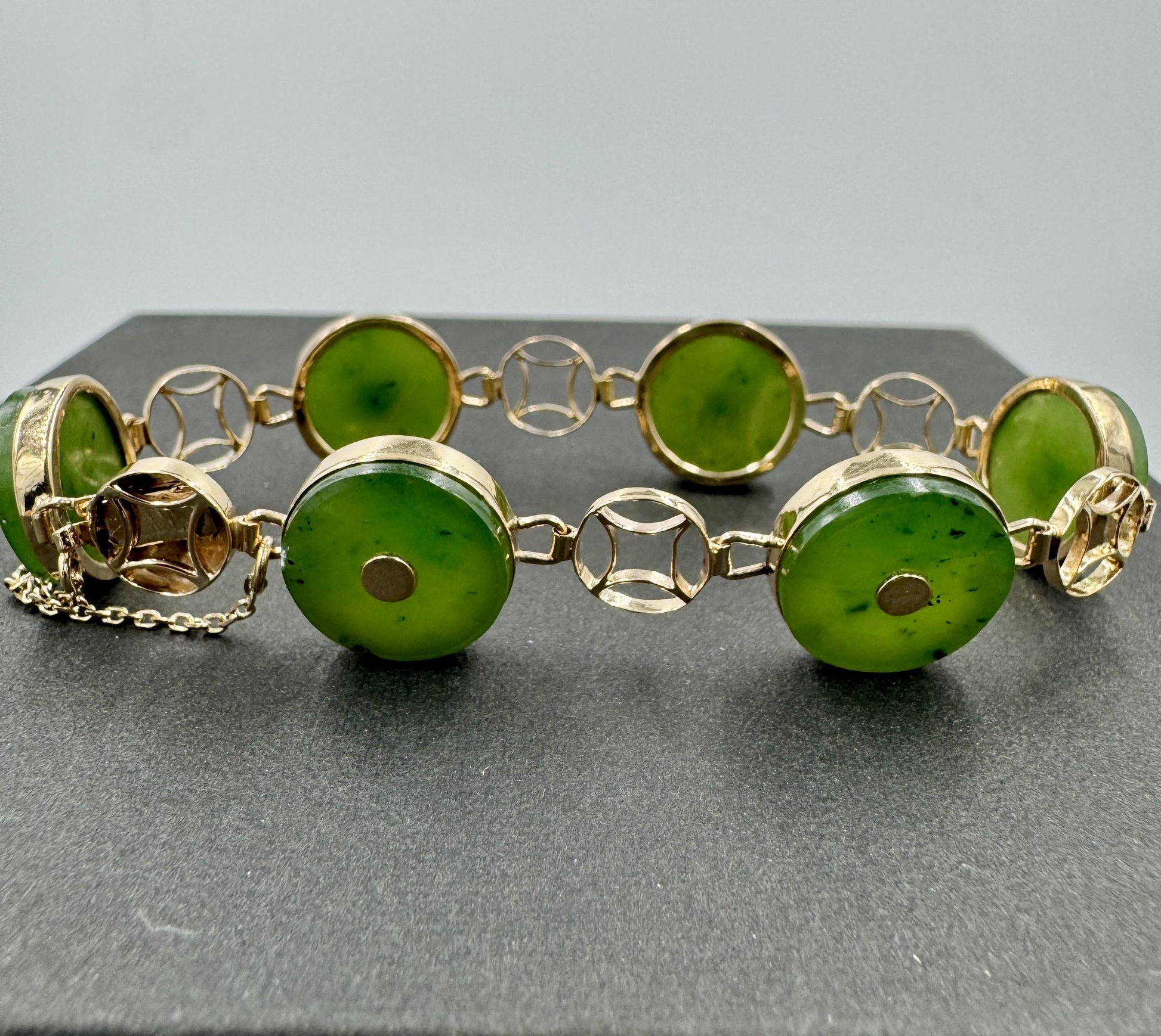 Vintage 14k Yellow Gold Nephrite Link Bracelet