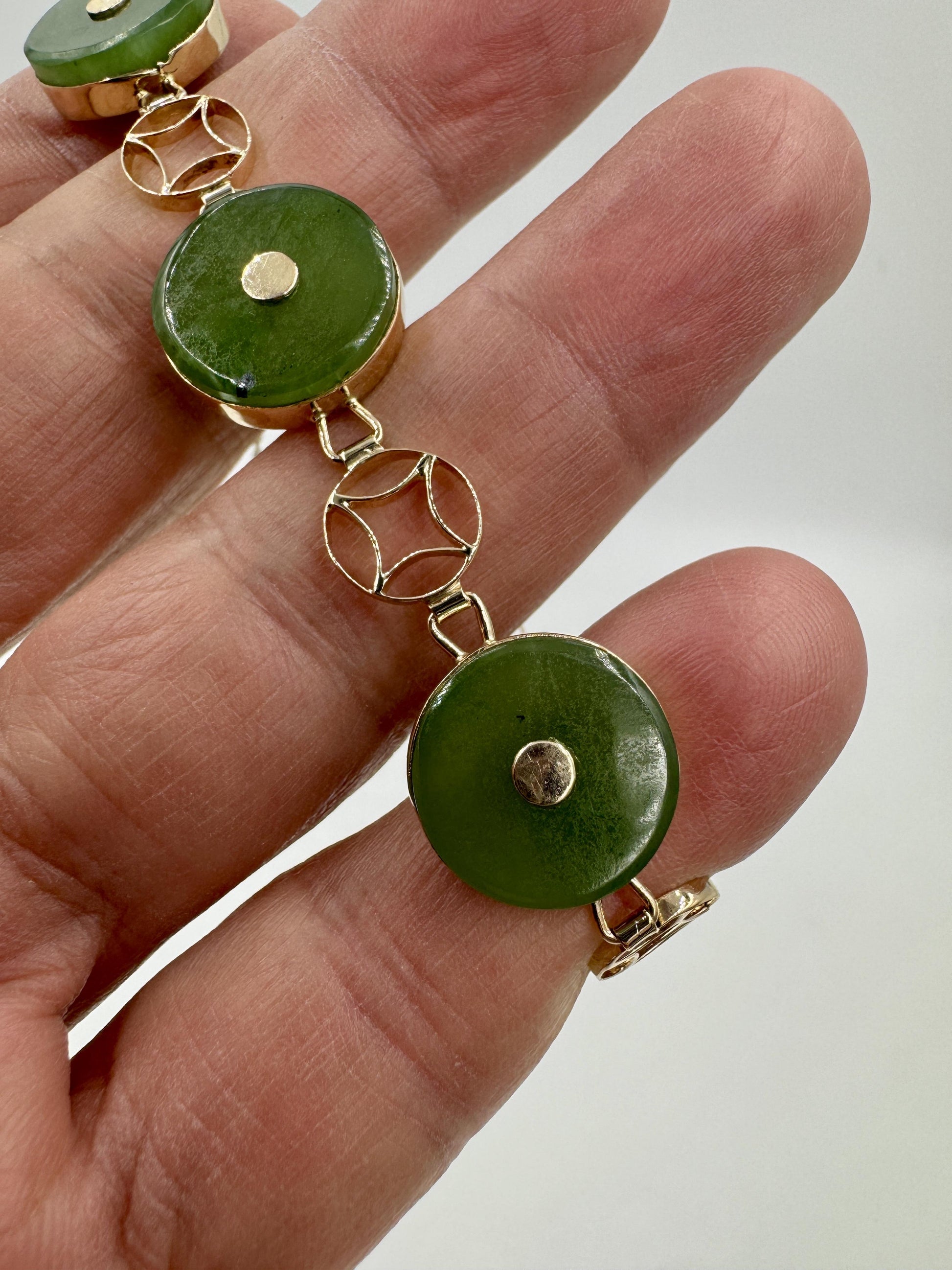 Vintage 14k Yellow Gold Nephrite Link Bracelet