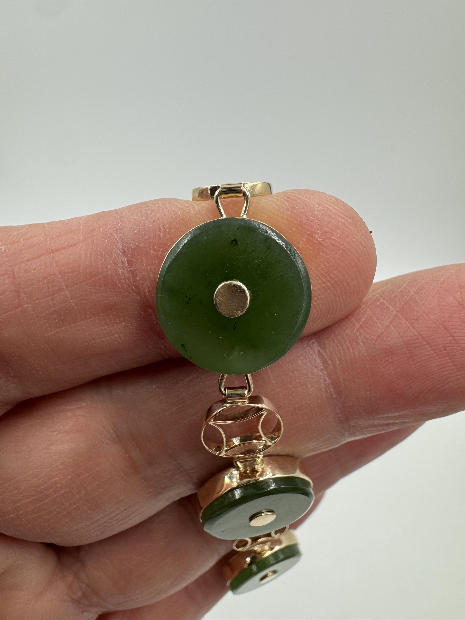 Vintage 14k Yellow Gold Nephrite Link Bracelet