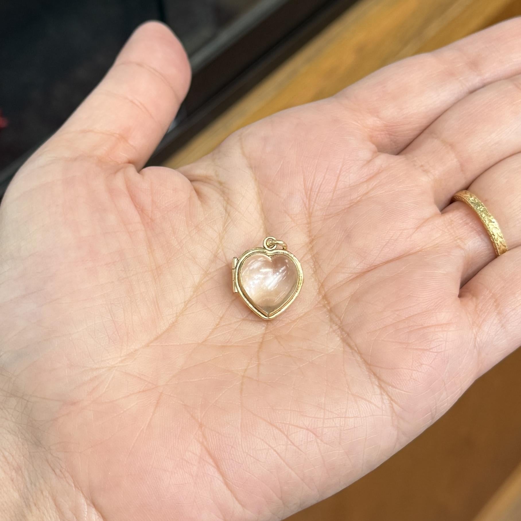Antique Circa 1900 Heart Shaped Pools of Light Locket Pendant 14k Yellow Gold
