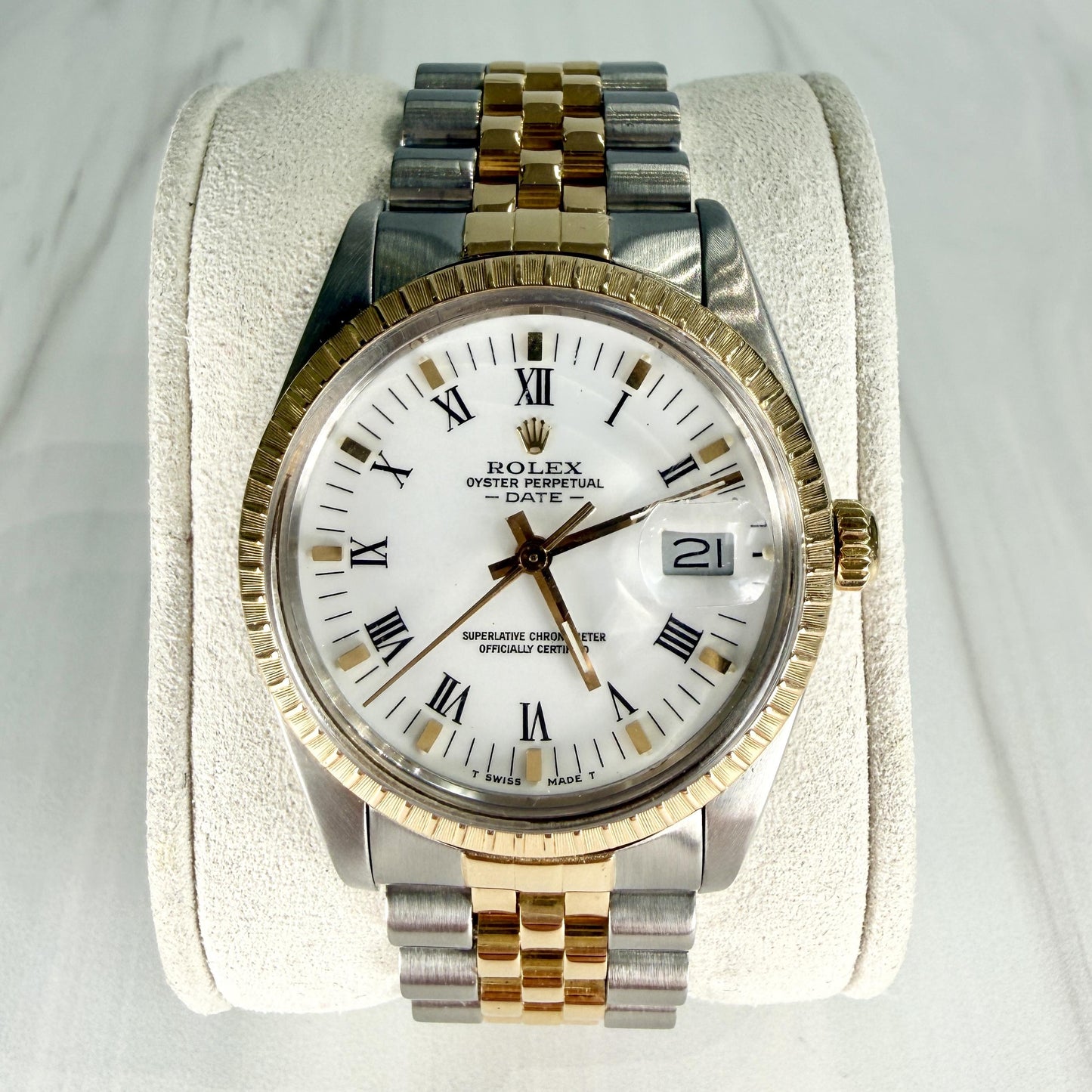 1986 Rolex Date 15053 18K Gold & Stainless Steel Wristwatch Buckley Dial