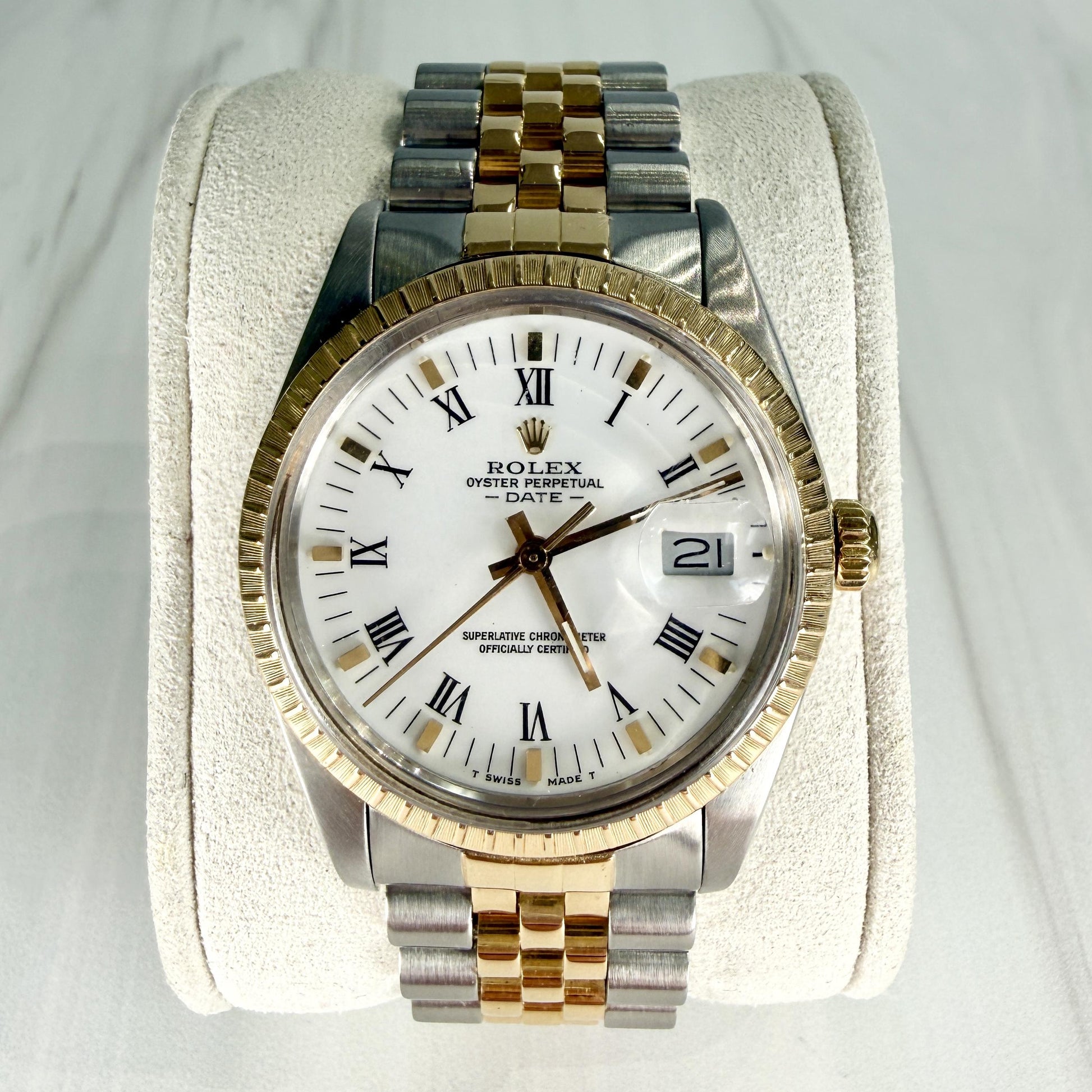 1986 Rolex Date 15053 18K Gold & Stainless Steel Wristwatch Buckley Dial