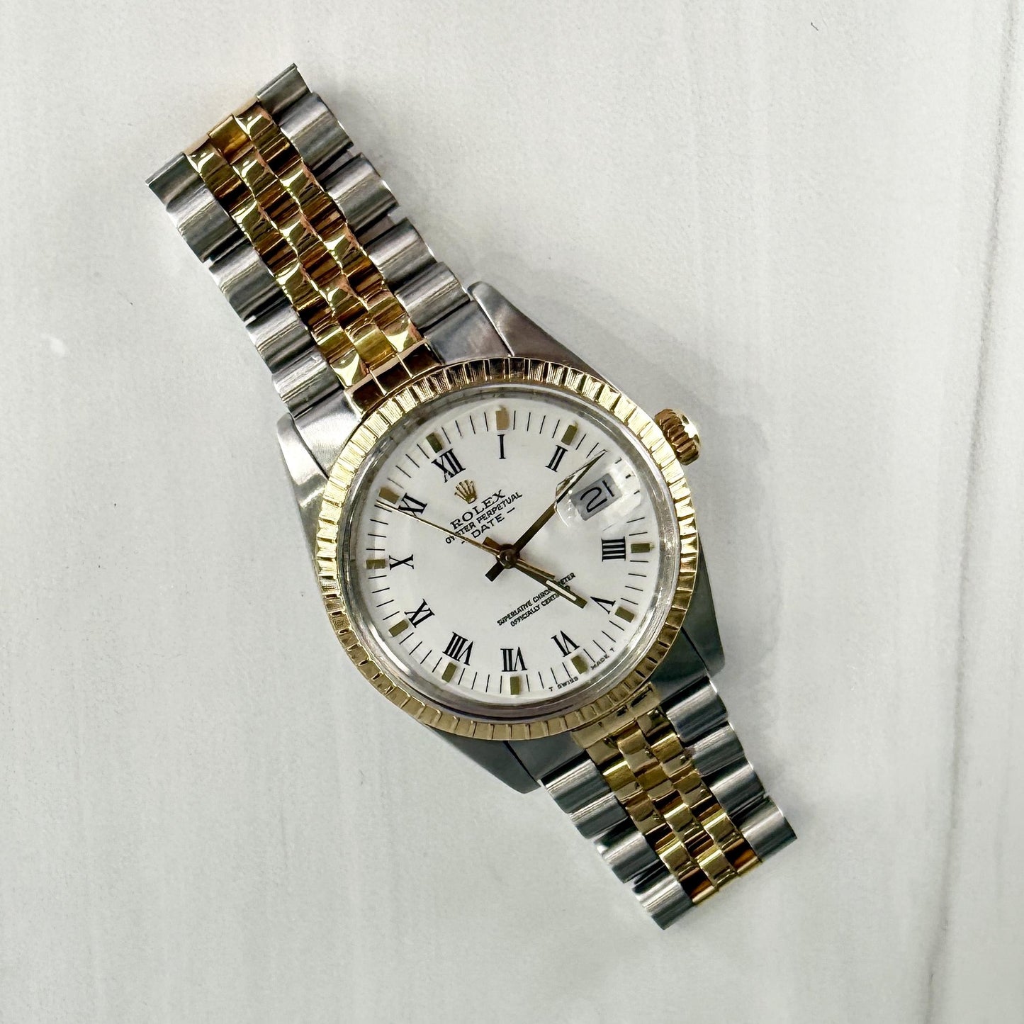1986 Rolex Date 15053 18K Gold & Stainless Steel Wristwatch Buckley Dial